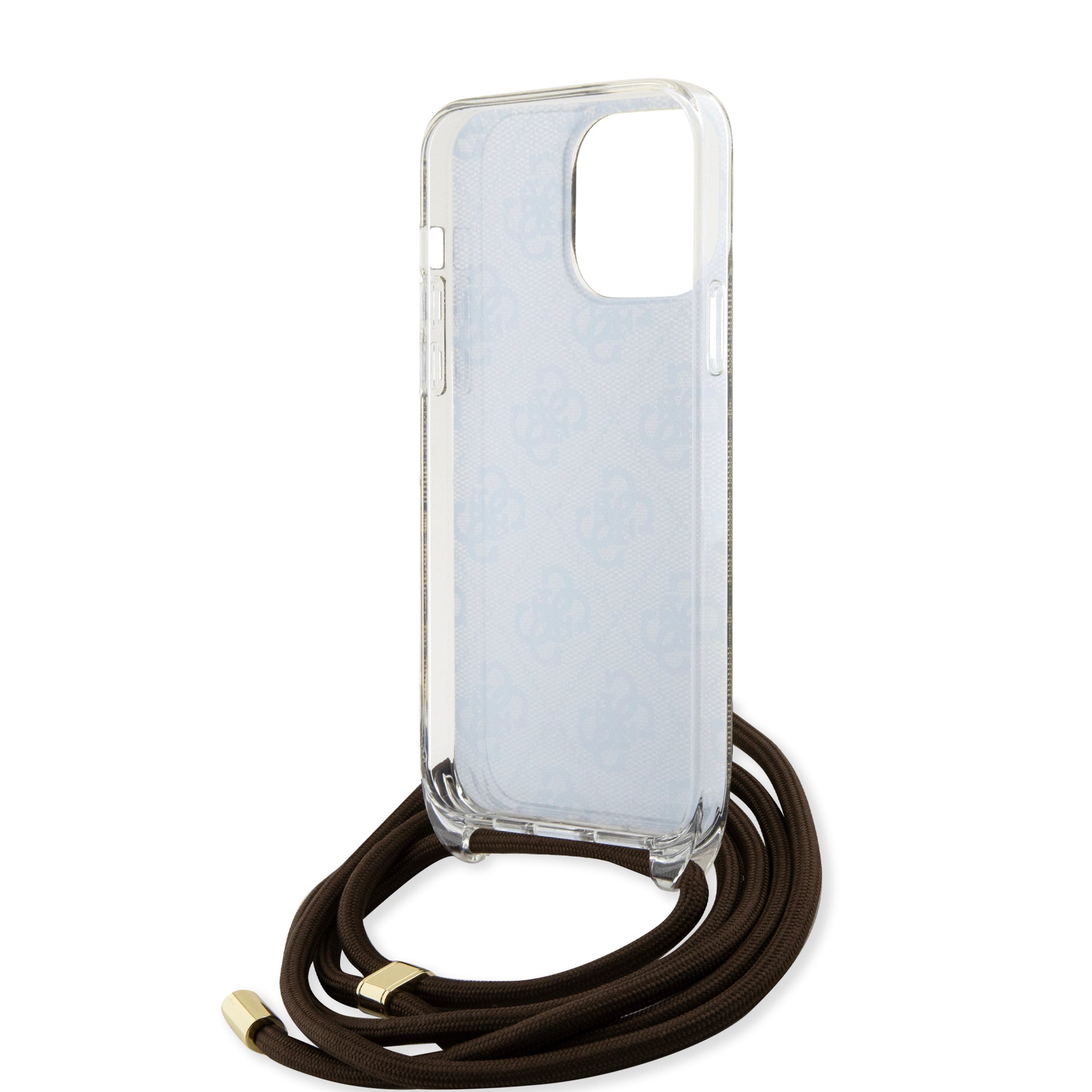 Guess "4G Logo Collection" Crossbody Hard Case Script Metal Logo Θήκη προστασίας από σιλικόνη με λουράκι – iPhone 15 Pro (Καφέ – GUHCP15LHC4SEW)