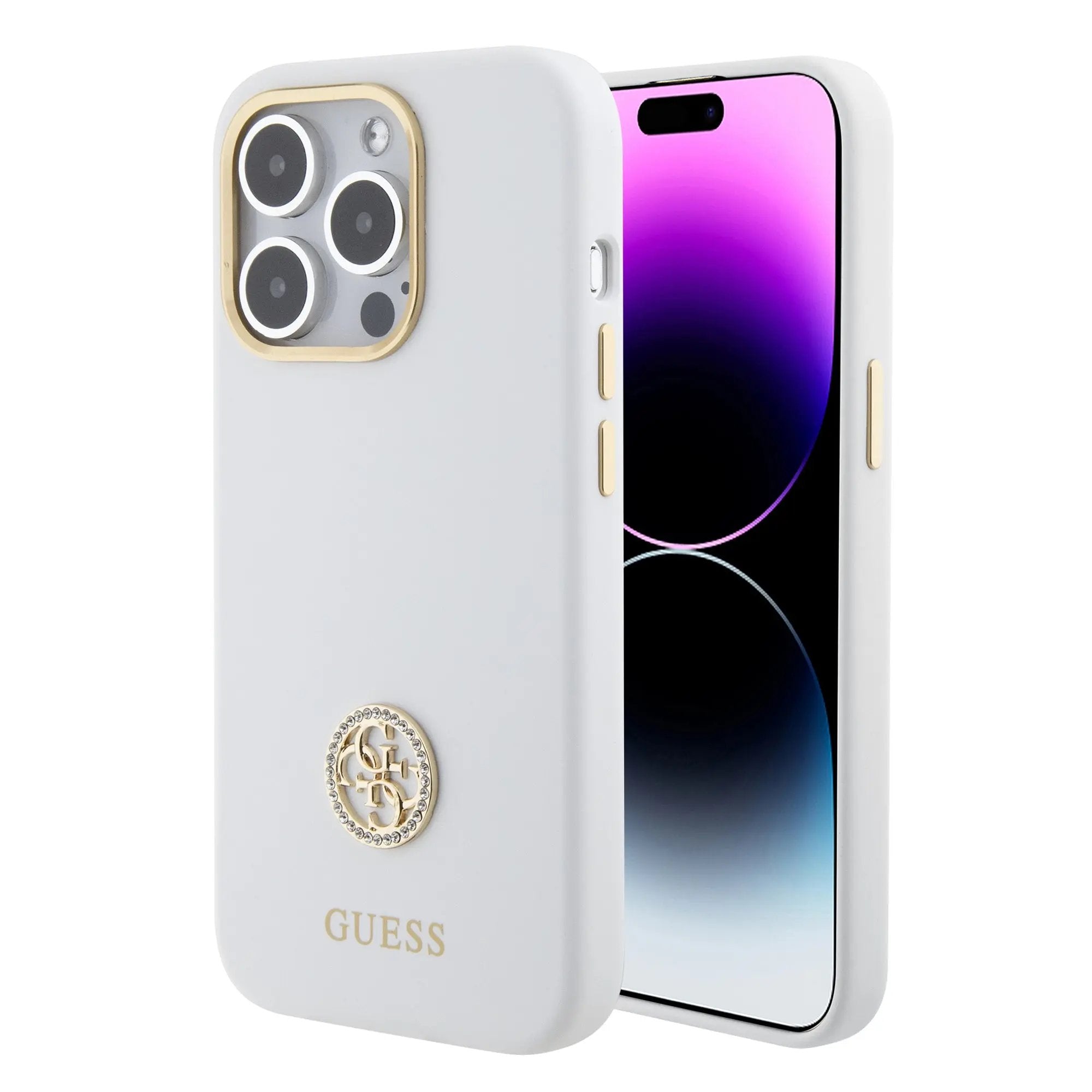 Guess "4G Strass Logo Collection" Case Θήκη προστασίας από σιλικόνη – iPhone 15 Pro (White – GUHCP15LM4DGPH) – PhoneBazaar