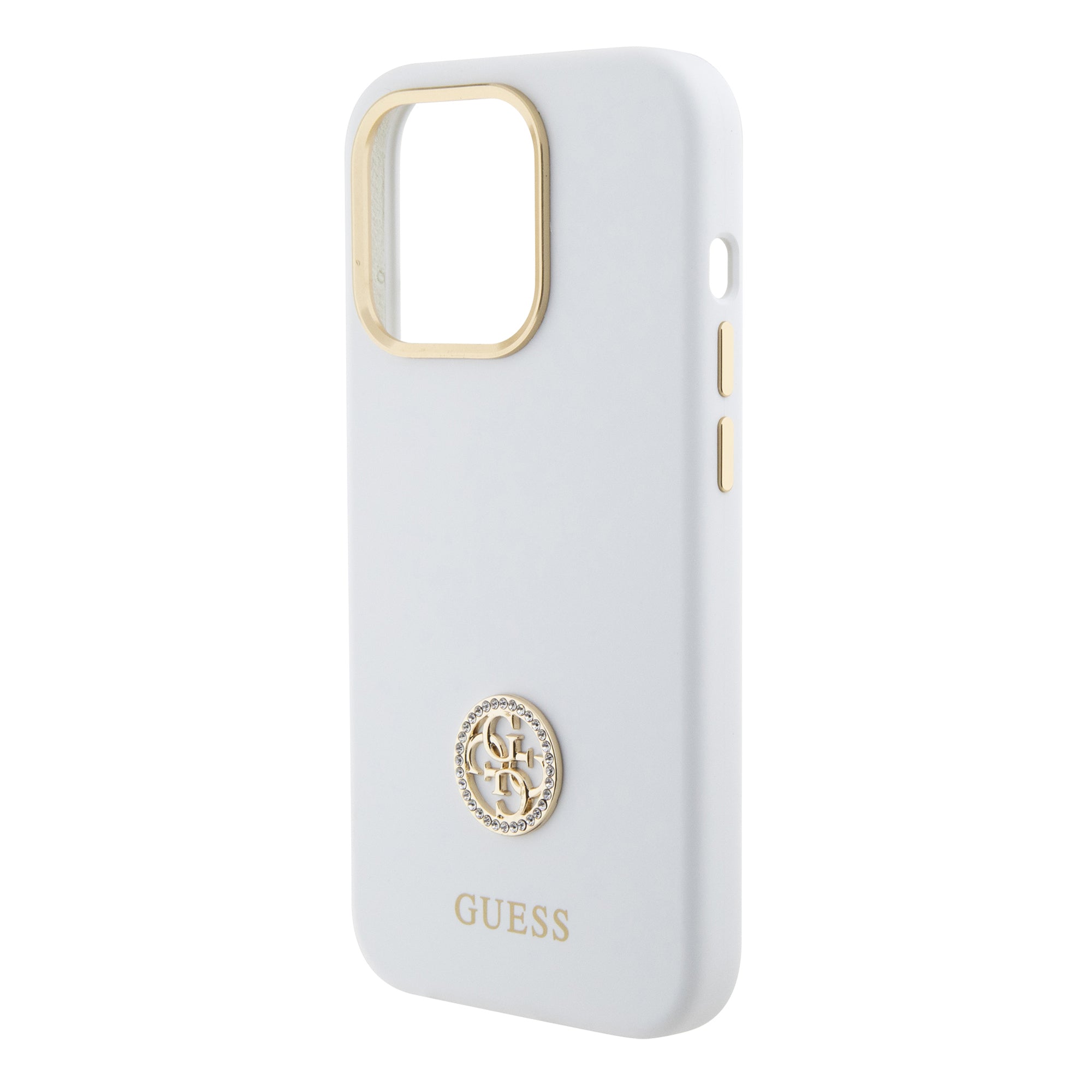 Guess "4G Strass Logo Collection" Case Θήκη προστασίας από σιλικόνη – iPhone 15 Pro (White – GUHCP15LM4DGPH)