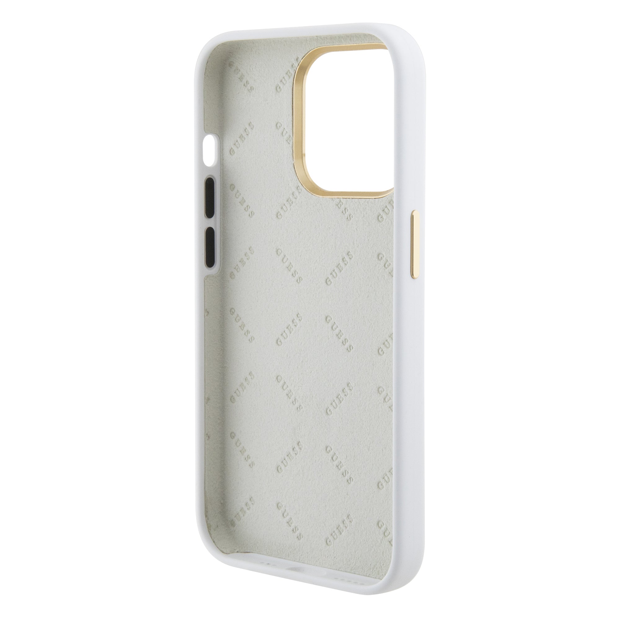 Guess "4G Strass Logo Collection" Case Θήκη προστασίας από σιλικόνη – iPhone 15 Pro (White – GUHCP15LM4DGPH)