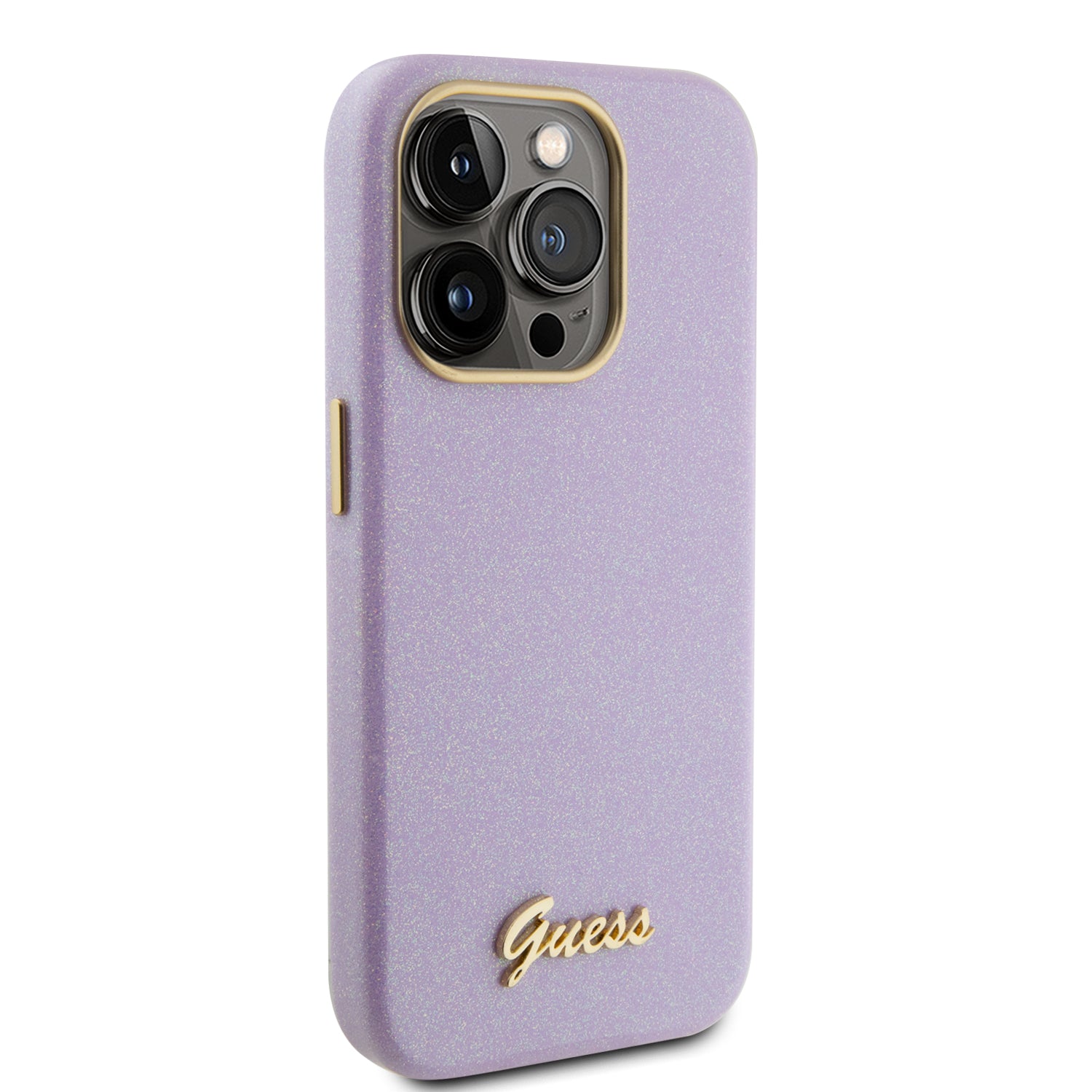 Guess Glitter Full Wrapped Glossy Case with Vintage Script Logo Θήκη προστασίας από σιλικόνη – iPhone 15 Pro (Glitter Lilac – GUHCP15LPGMCSL)