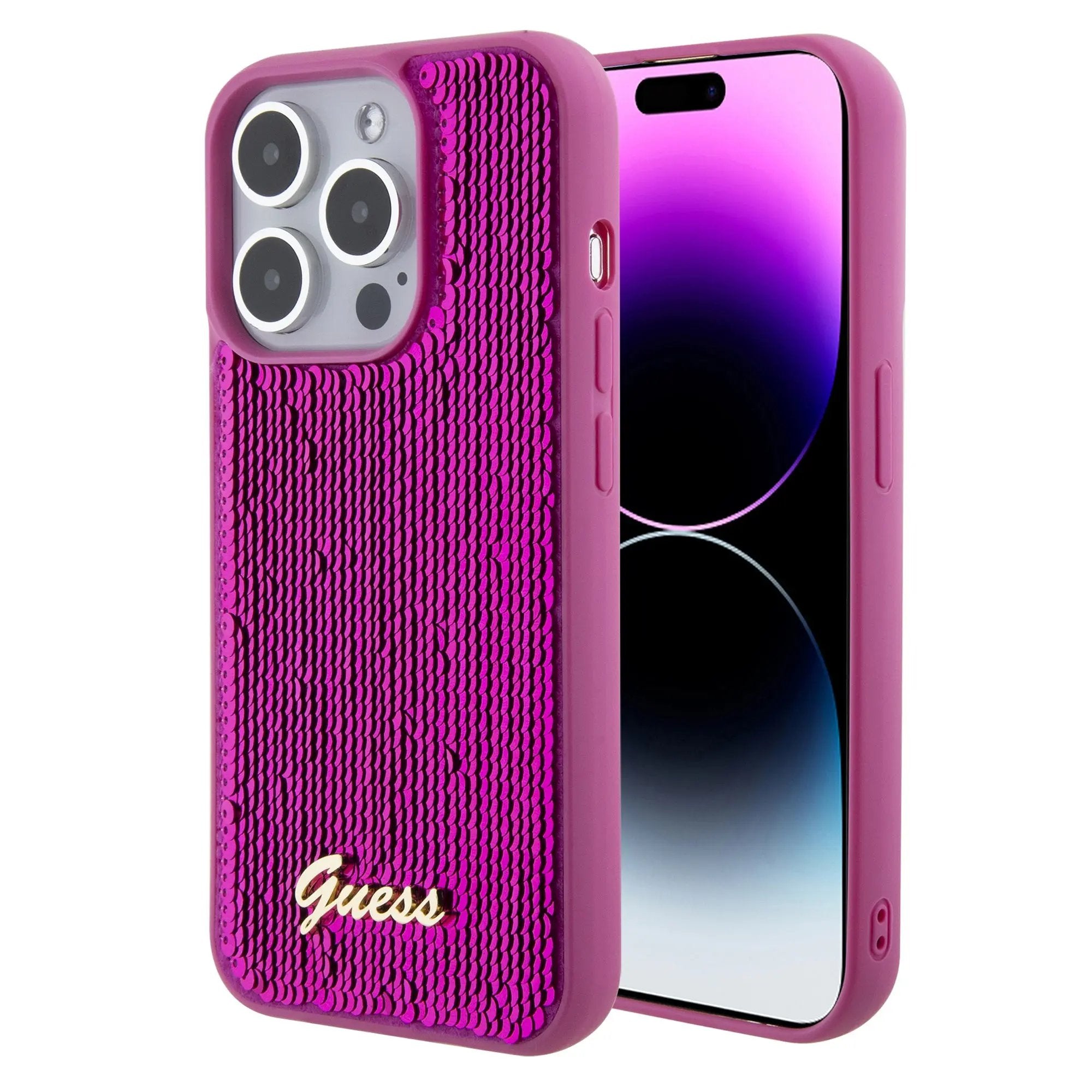 Guess "Sequin Script Metal" Hard Case iPhone 15 Pro (Fuchsia – GUHCP15LPSFDGSF) – PhoneBazaar