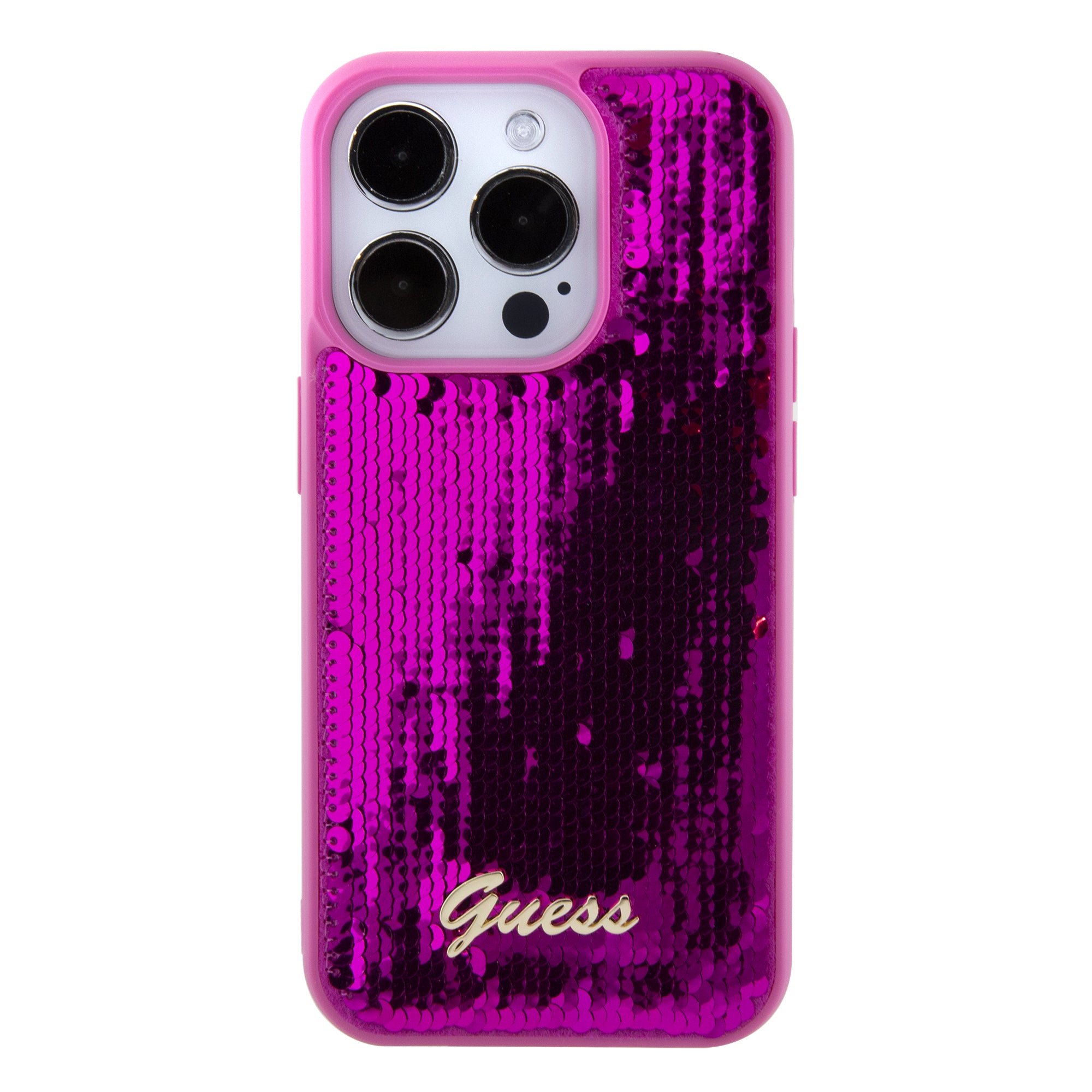 Guess "Sequin Script Metal" Hard Case iPhone 15 Pro (Fuchsia – GUHCP15LPSFDGSF)