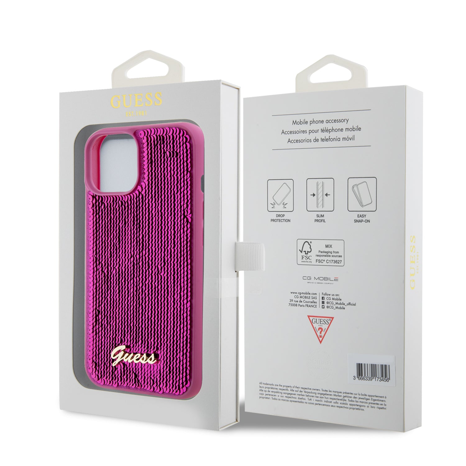 Guess "Sequin Script Metal" Hard Case iPhone 15 (Fuchsia – GUHCP15SPSFDGSF)
