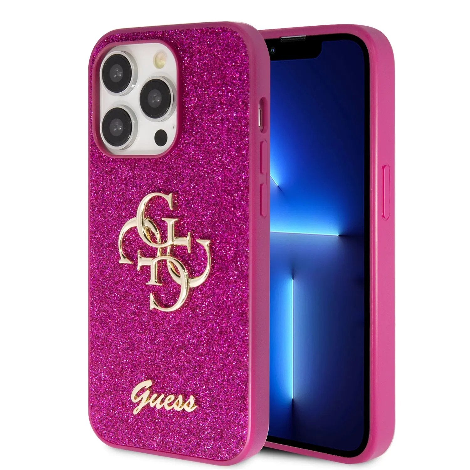 Guess Fixed Glitter 4G Logo Case Θήκη προστασίας από σιλικόνη – iPhone 15 Pro Max (Purple – GUHCP15XHG4SGU) – PhoneBazaar