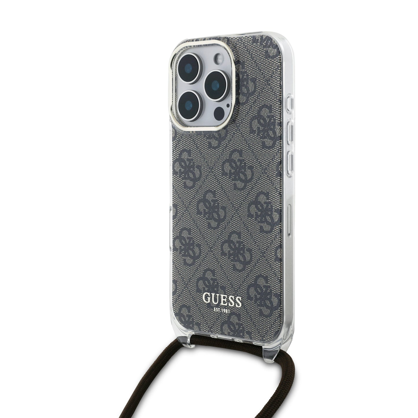 Guess “4G Logo Collection” Crossbody Hard Case Script Metal Logo Θήκη Προστασίας Από Σιλικόνη Με Λουράκι – Iphone 16 Pro (Καφέ – Guhcp16Lhc4Sew) – Θήκη για κινητό από το PhoneBazaar.gr