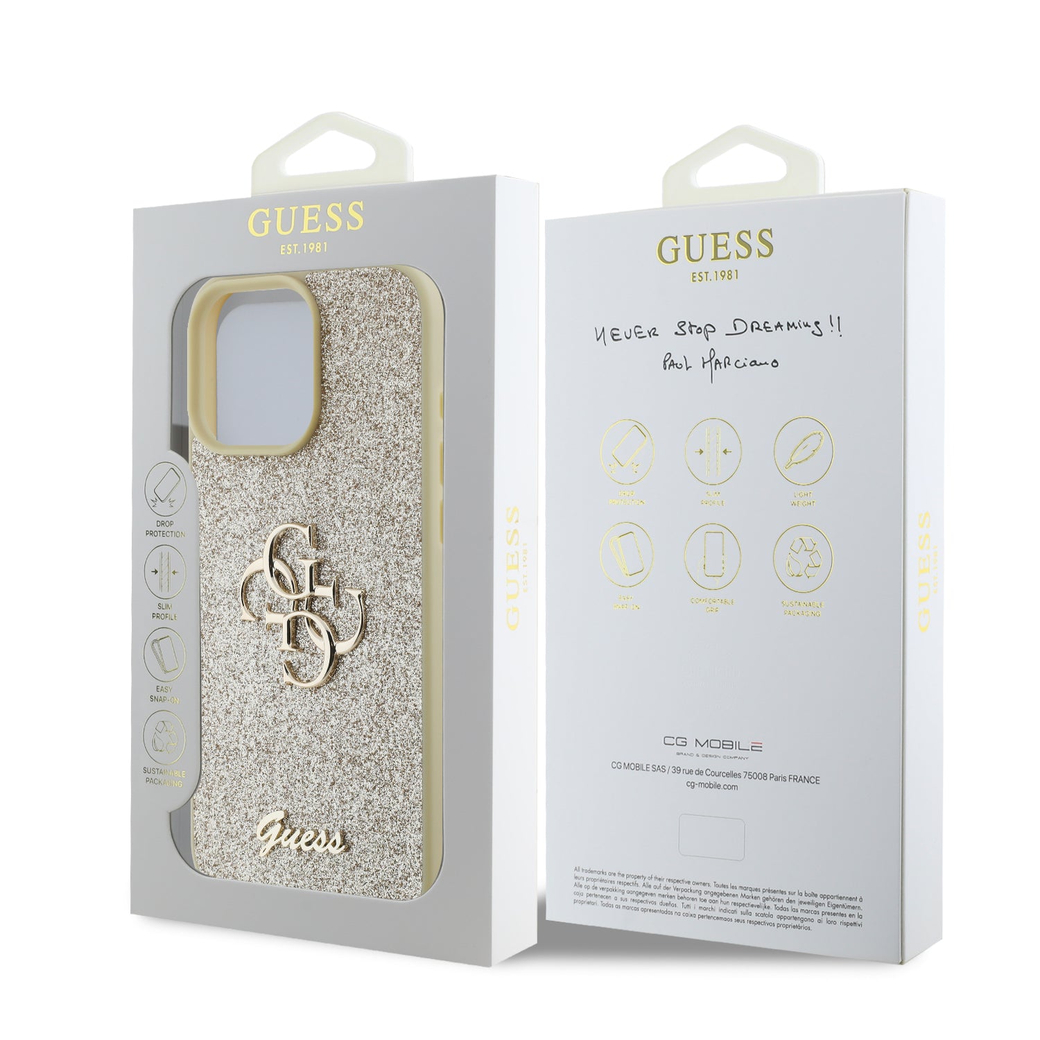 Guess Fixed Glitter Big 4G Logo Case Θήκη προστασίας από σιλικόνη – iPhone 16 Pro (Χρυσό – GUHCP16LHG4SGD)