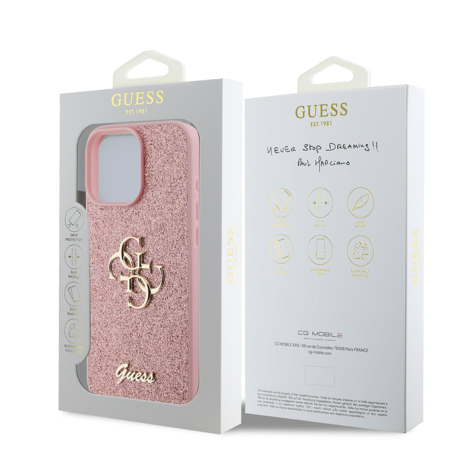 Guess Fixed Glitter Big 4G Logo Case Θήκη προστασίας από σιλικόνη – iPhone 16 Pro (Ροζ – GUHCP16LHG4SGP)