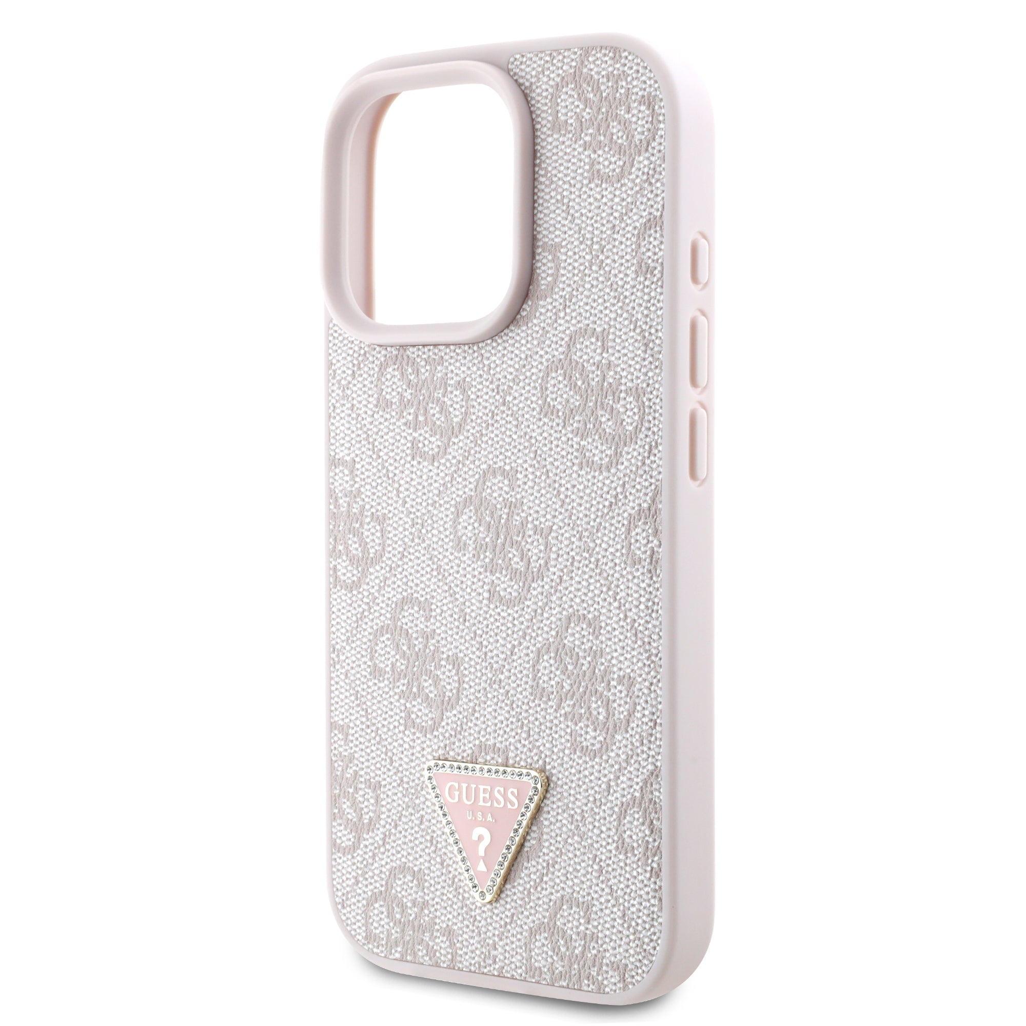 Guess “Triangle Metal Logo Strass Collection” Case Θήκη προστασίας από δερματίνη – iPhone 16 Pro (Ροζ – GUHCP16LP4TDPP)