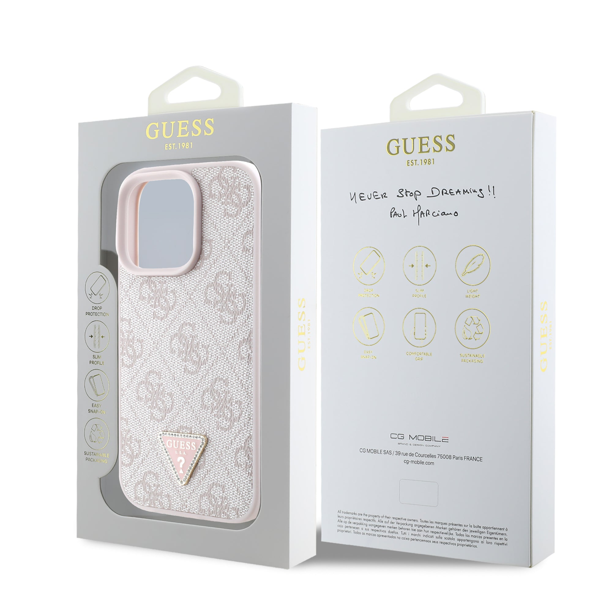 Guess “Triangle Metal Logo Strass Collection” Case Θήκη προστασίας από δερματίνη – iPhone 16 Pro (Ροζ – GUHCP16LP4TDPP)