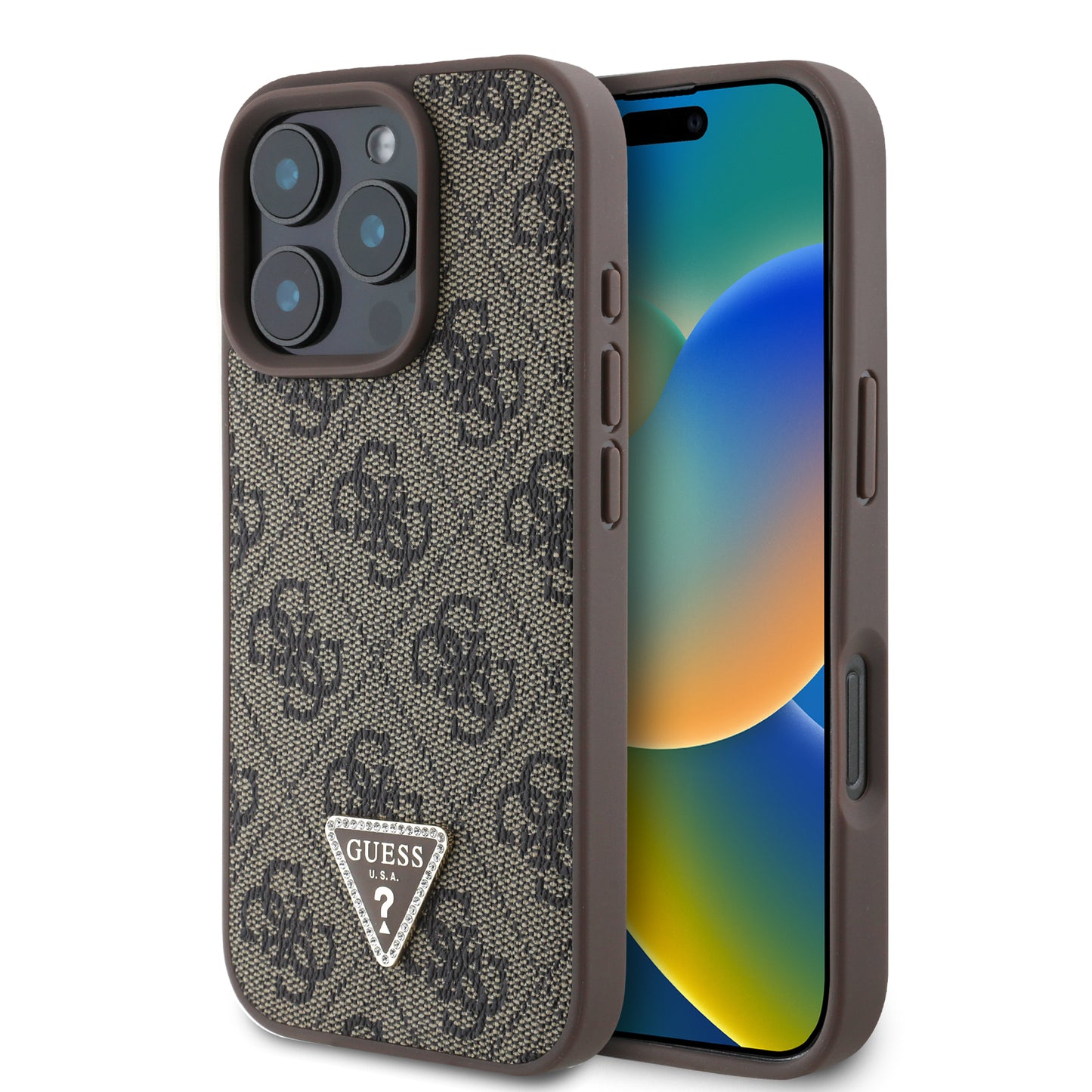 Guess “4G Triangle Strass Collection” Hard Case Θήκη Προστασίας Από Δερματίνη– Iphone 16 Pro (Καφέ – Guhcp16Lp4Tdpw) – Θήκη για κινητό από το PhoneBazaar.gr