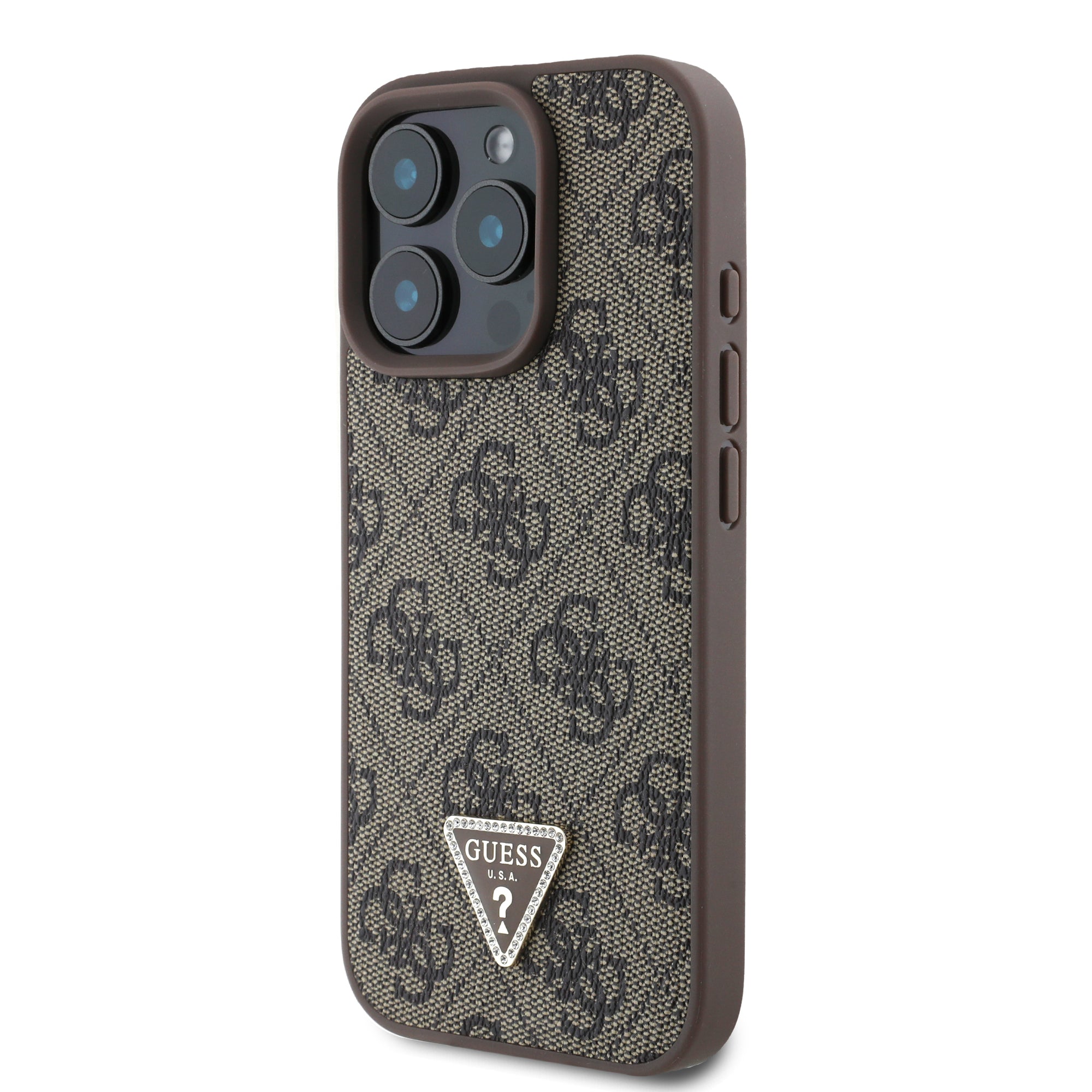 Guess “4G Triangle Strass Collection” Hard Case Θήκη προστασίας από δερματίνη– iPhone 16 Pro (Καφέ – GUHCP16LP4TDPW)