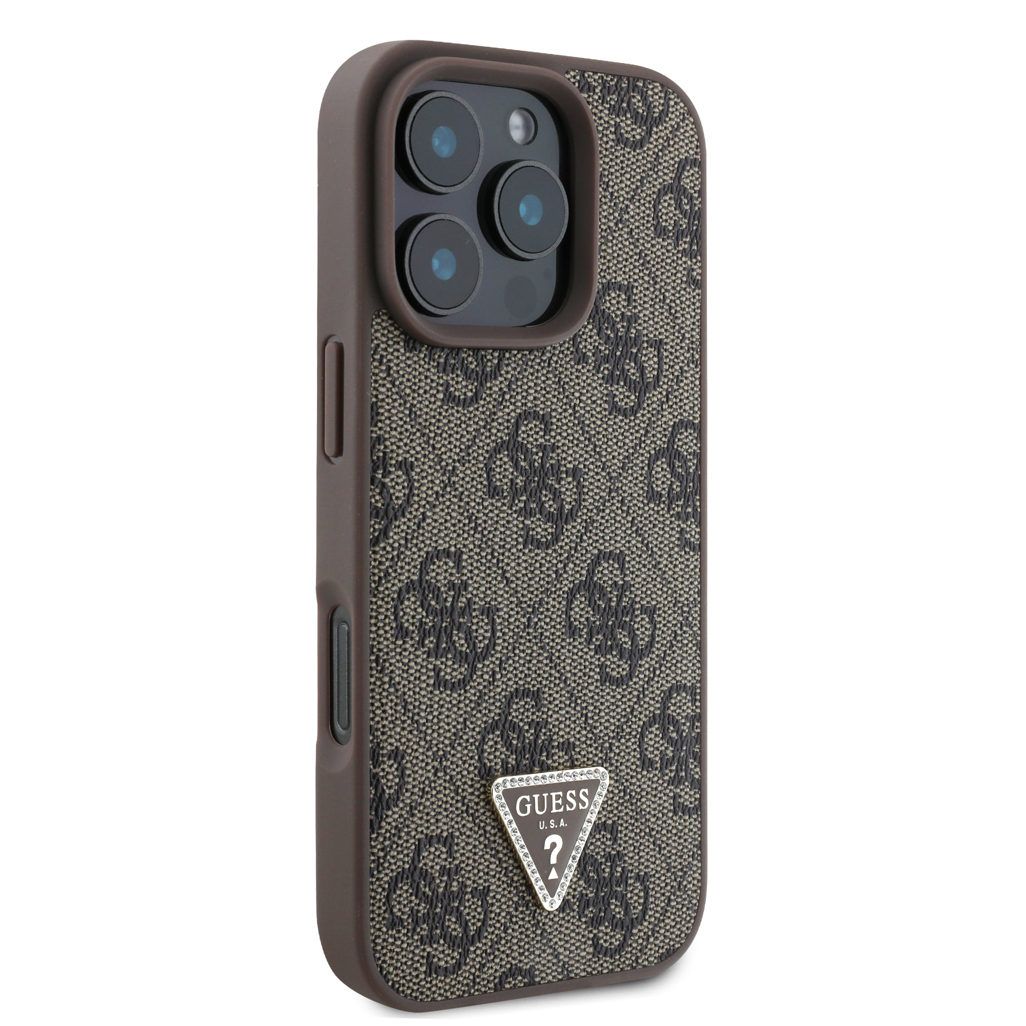 Guess “4G Triangle Strass Collection” Hard Case Θήκη προστασίας από δερματίνη– iPhone 16 Pro (Καφέ – GUHCP16LP4TDPW)