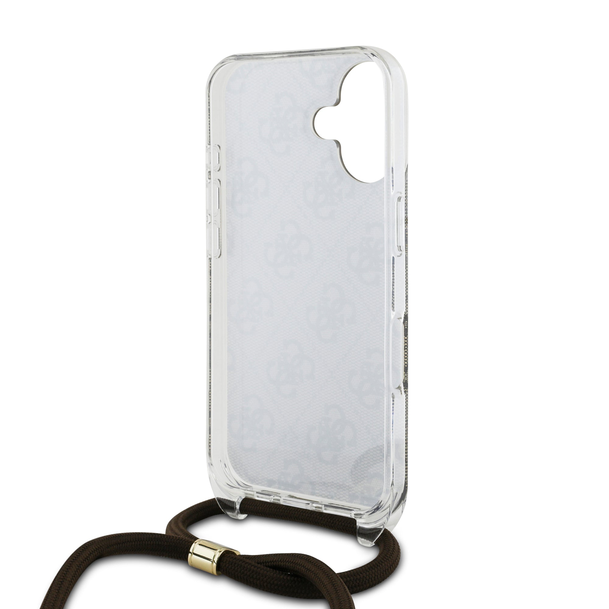 Guess “4G Logo Collection” Crossbody Hard Case Script Metal Logo Θήκη προστασίας από σιλικόνη με λουράκι – iPhone 16 (Καφέ – GUHCP16SHC4SEW)