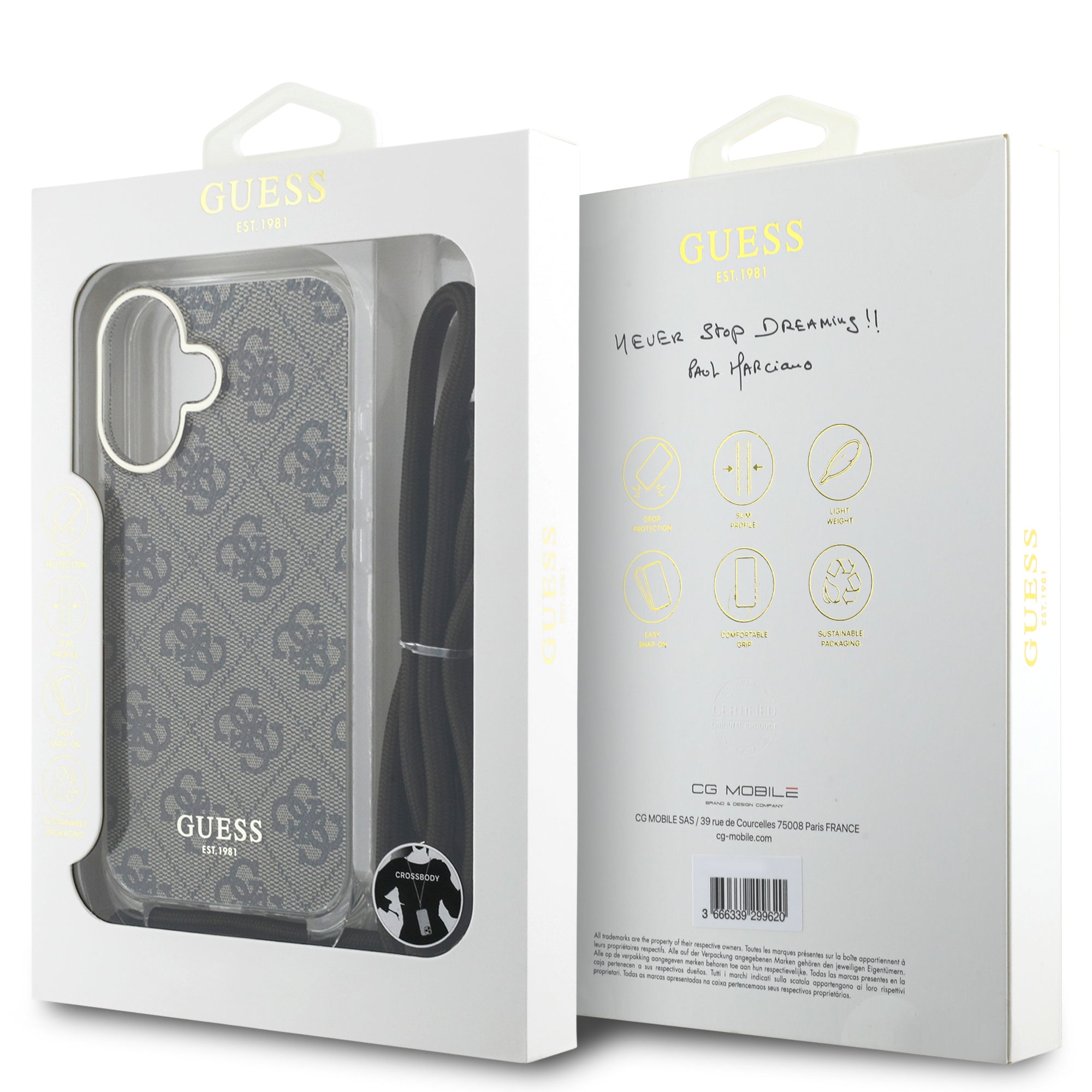 Guess “4G Logo Collection” Crossbody Hard Case Script Metal Logo Θήκη προστασίας από σιλικόνη με λουράκι – iPhone 16 (Καφέ – GUHCP16SHC4SEW)