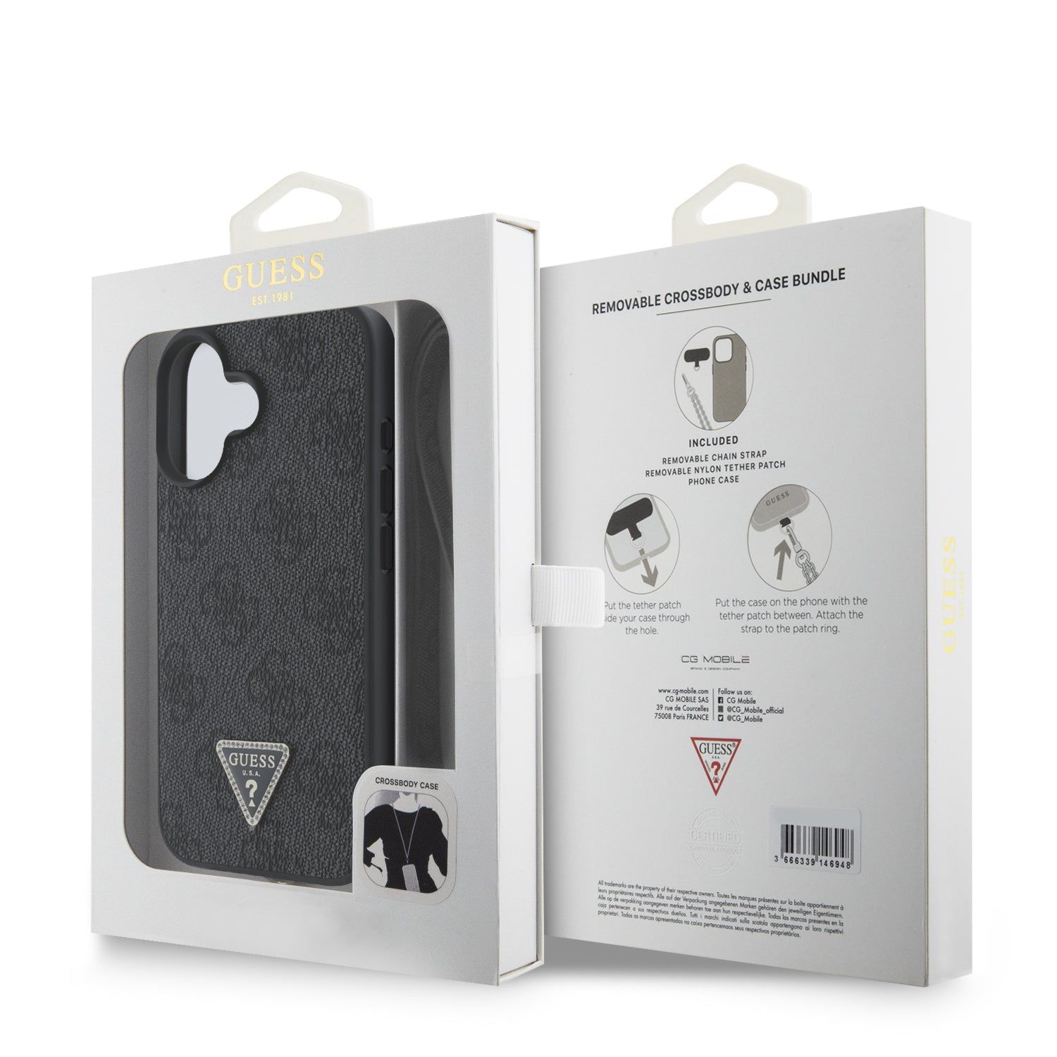 Guess “Metal Logo Strass Collection” Case Θήκη προστασίας Crossbody από δερματίνη – iPhone 16 (Μαύρο – GUHCP16SP4TDSCPK)