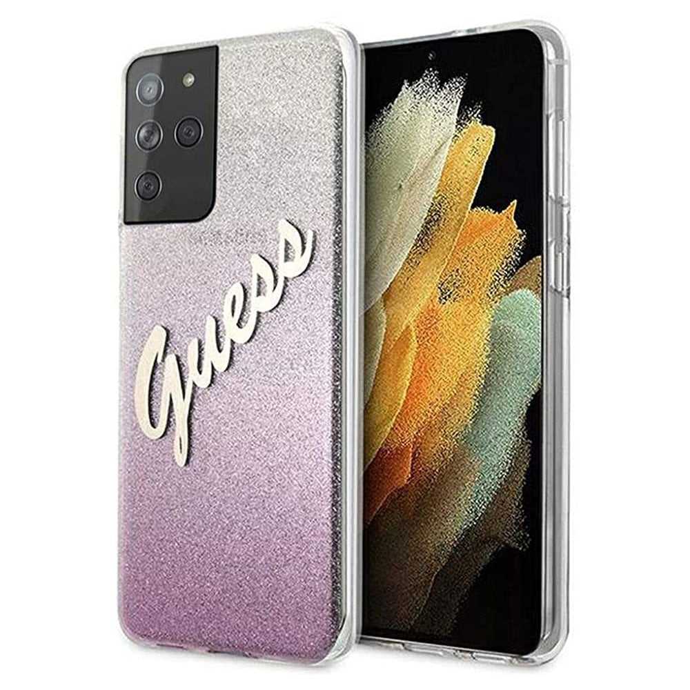 Guess Glitter Gradient Script Logo Θήκη Προστασίας Από Σιλικόνη – Samsung Galaxy S21 Ultra (Pink/Glitter) – Θήκη για κινητό από το PhoneBazaar.gr