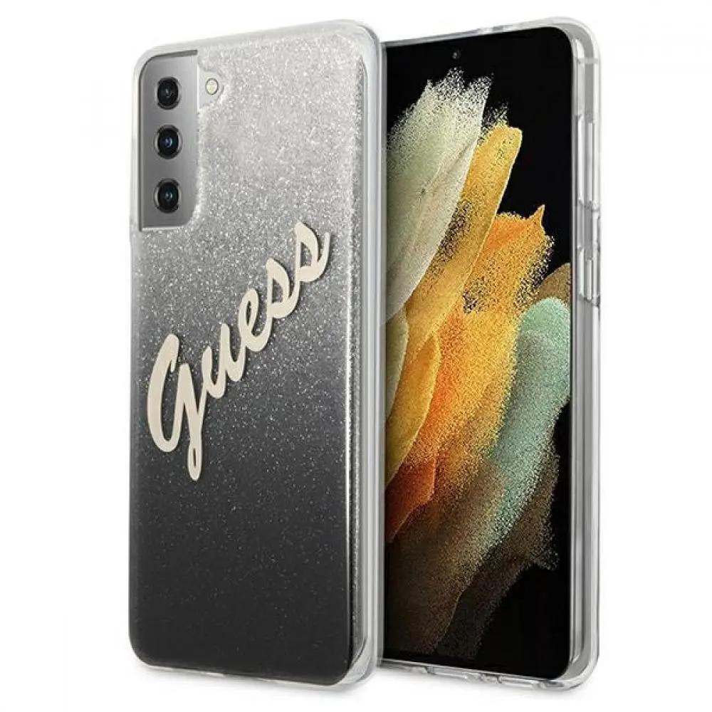 Guess Glitter Gradient Script Logo Θήκη προστασίας από σιλικόνη – Samsung Galaxy S21 (Black/Glitter) – PhoneBazaar