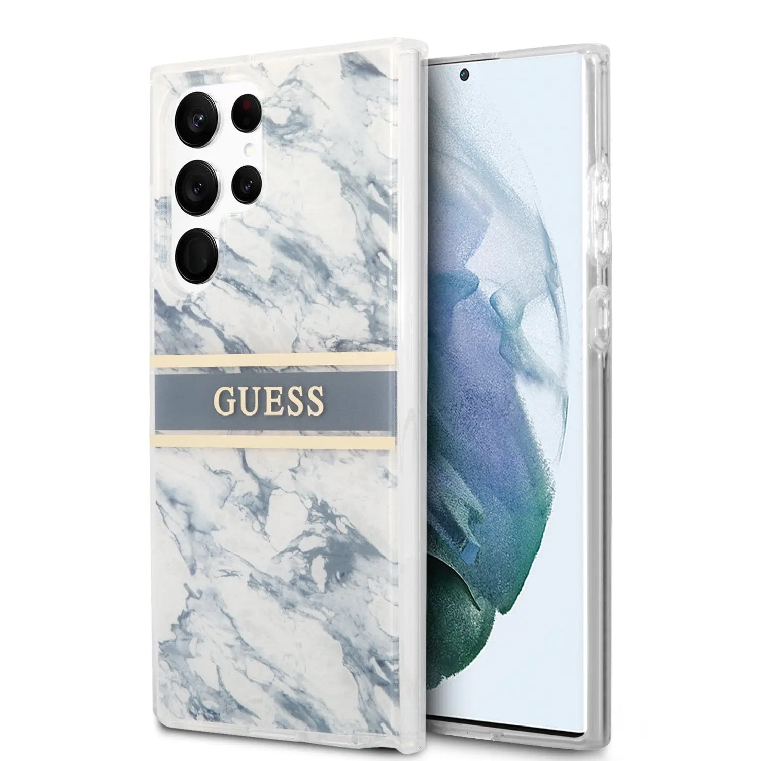 Guess "Marble Collection" Printed Stripe Θήκη προστασίας με όψη μαρμάρου – Samsung Galaxy S22 Ultra (Μπλε/Λευκό) – PhoneBazaar