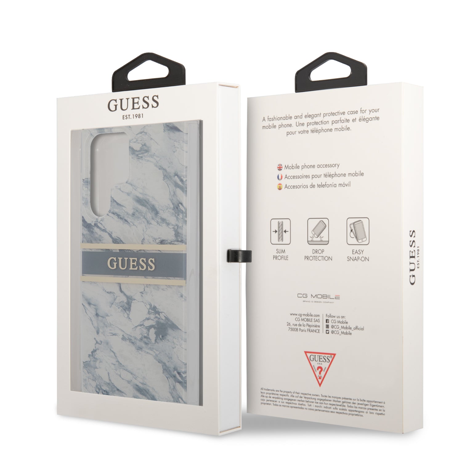 Guess "Marble Collection" Printed Stripe Θήκη προστασίας με όψη μαρμάρου – Samsung Galaxy S22 Ultra (Μπλε/Λευκό)