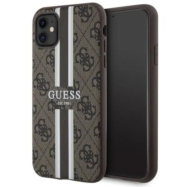 Guess "4g Logo Collection" Printed Stripes Magsafe Θήκη Προστασίας Απο Δερματινη – Iphone 11 (καφε – Guhmn61p4rpsw) – PhoneBazaar