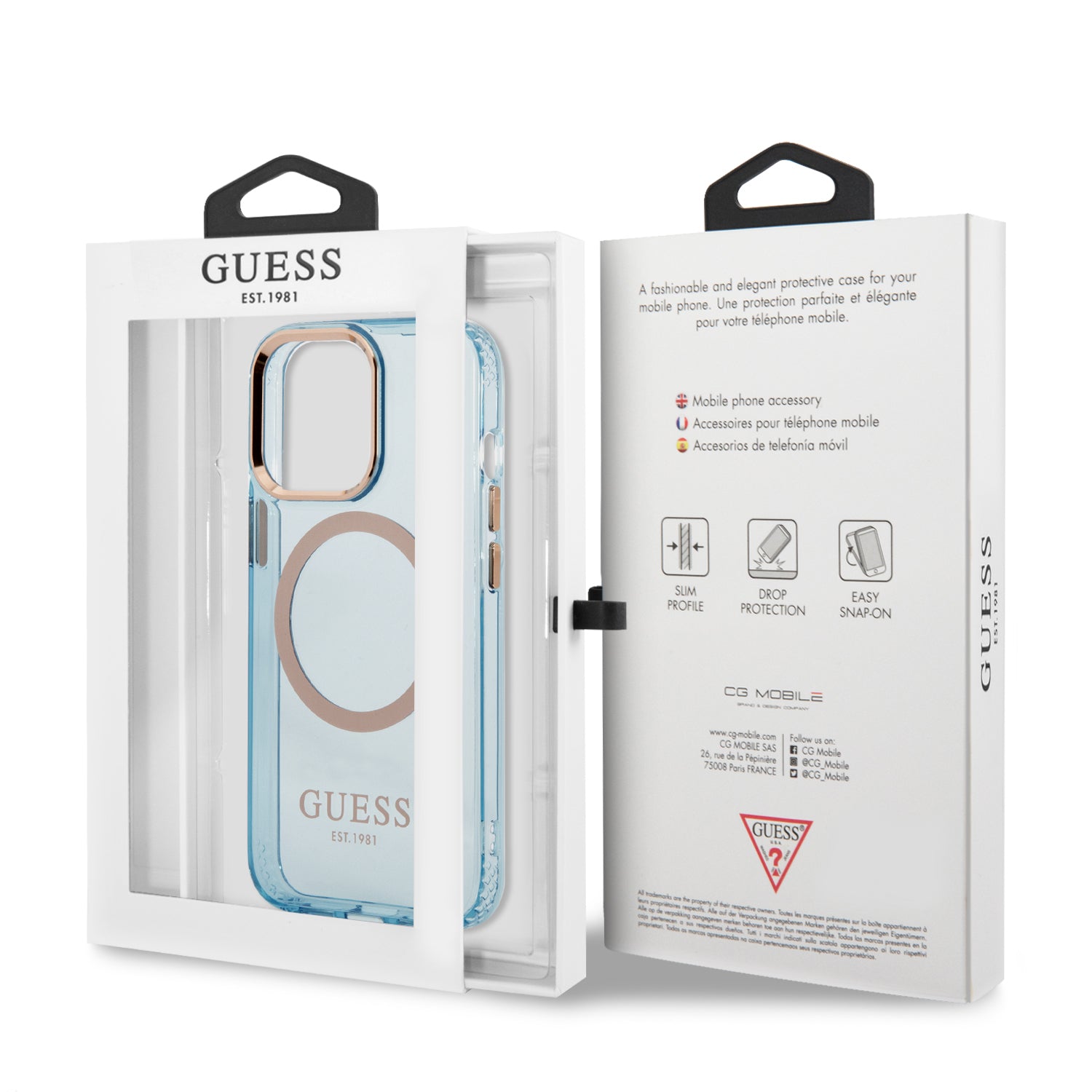 Guess “Gold Outline Collection” MagSafe Hard Case Θήκη προστασίας από σκληρό πλαστικό – iPhone 13 Pro Max (Μπλε – GUHMP13XHTCMB)