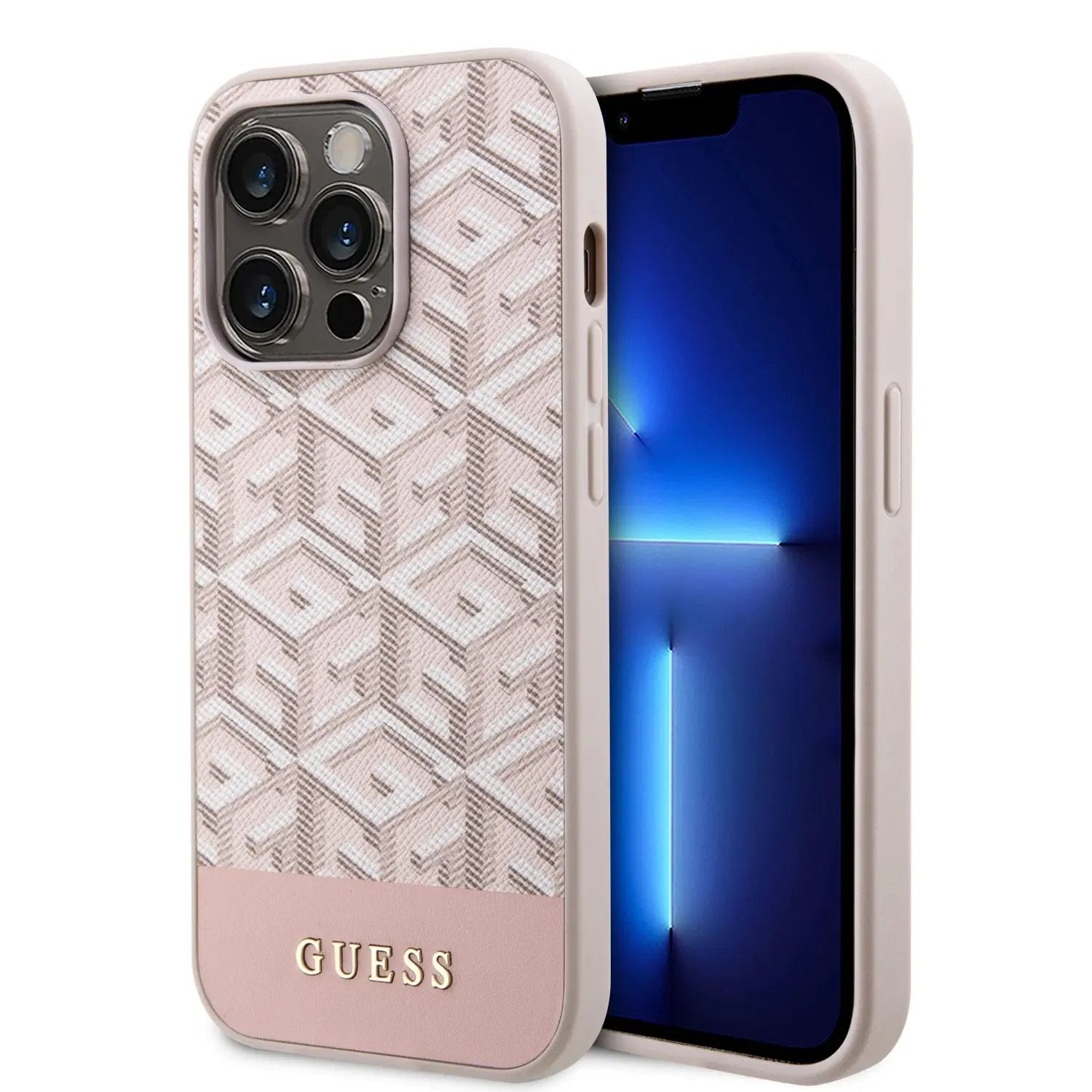 Guess “Gcube Stripes Collection” MagSafe PU Leather Case Θήκη προστασίας από δερματίνη – iPhone 14 Pro Max (Ροζ – GUHMP14XHGCFSEP) – PhoneBazaar