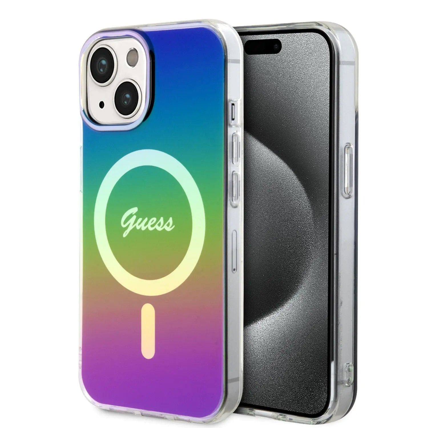 Guess Iridescent Magsafe Case Πολύχρωμη θήκη προστασίας από σκληρό πλαστικό – iPhone 15 (Rainbow Black – GUHMP15SHITSK) – PhoneBazaar