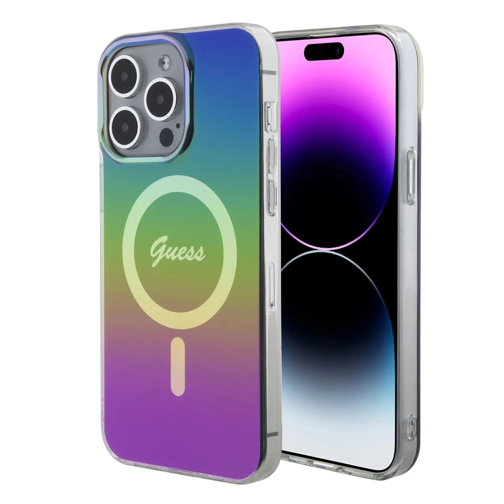 Guess Iridescent Magsafe Case Πολύχρωμη θήκη προστασίας από σκληρό πλαστικό – iPhone 15 Pro Max (Rainbow Black – GUHMP15XHITSK) – PhoneBazaar