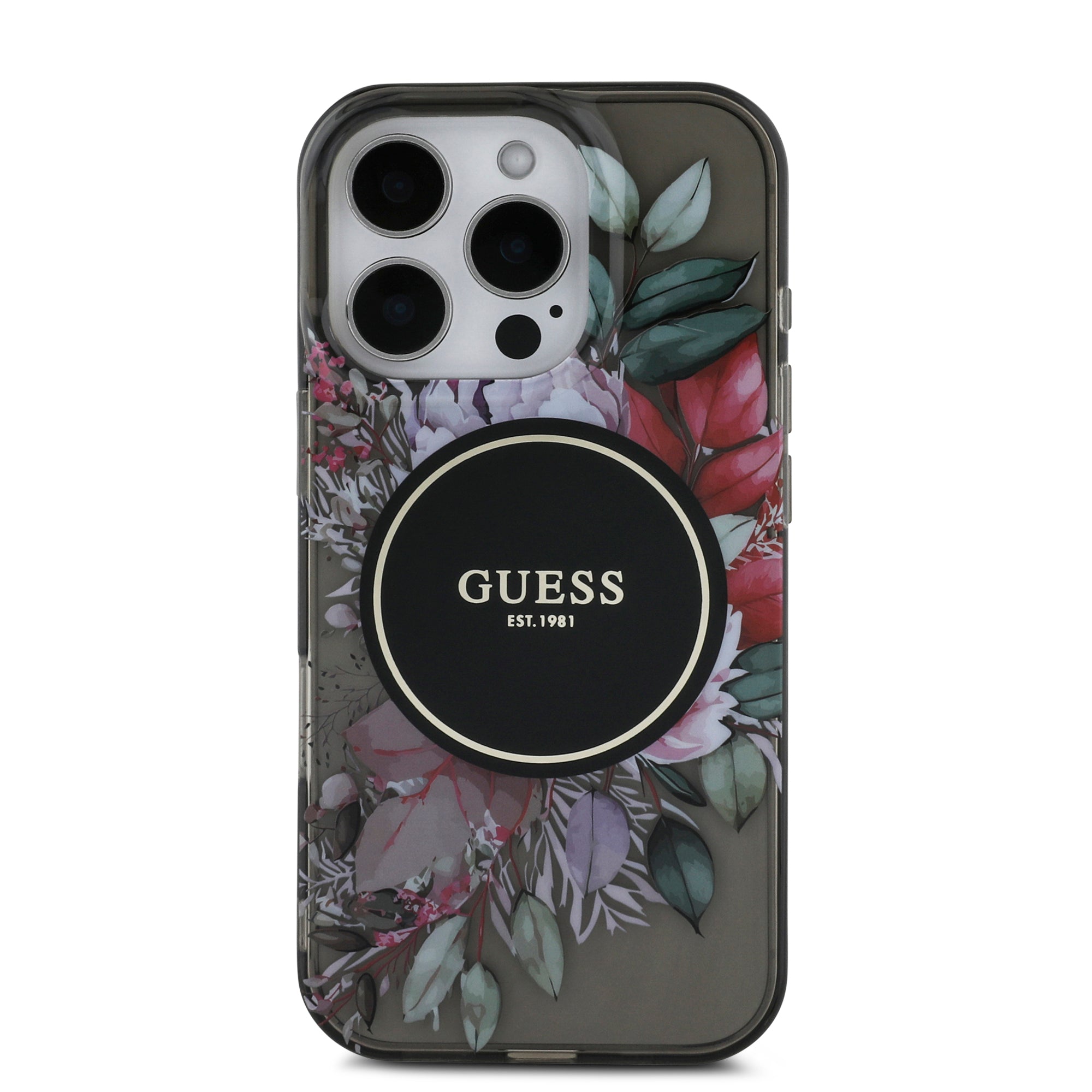 Guess Magsafe “Flowers with Pearl Strap” Hard Case Θήκη προστασίας από σκληρό πλαστικό – iPhone 16 Pro (Μαύρο – GUHMP16LHFWBRCESK)