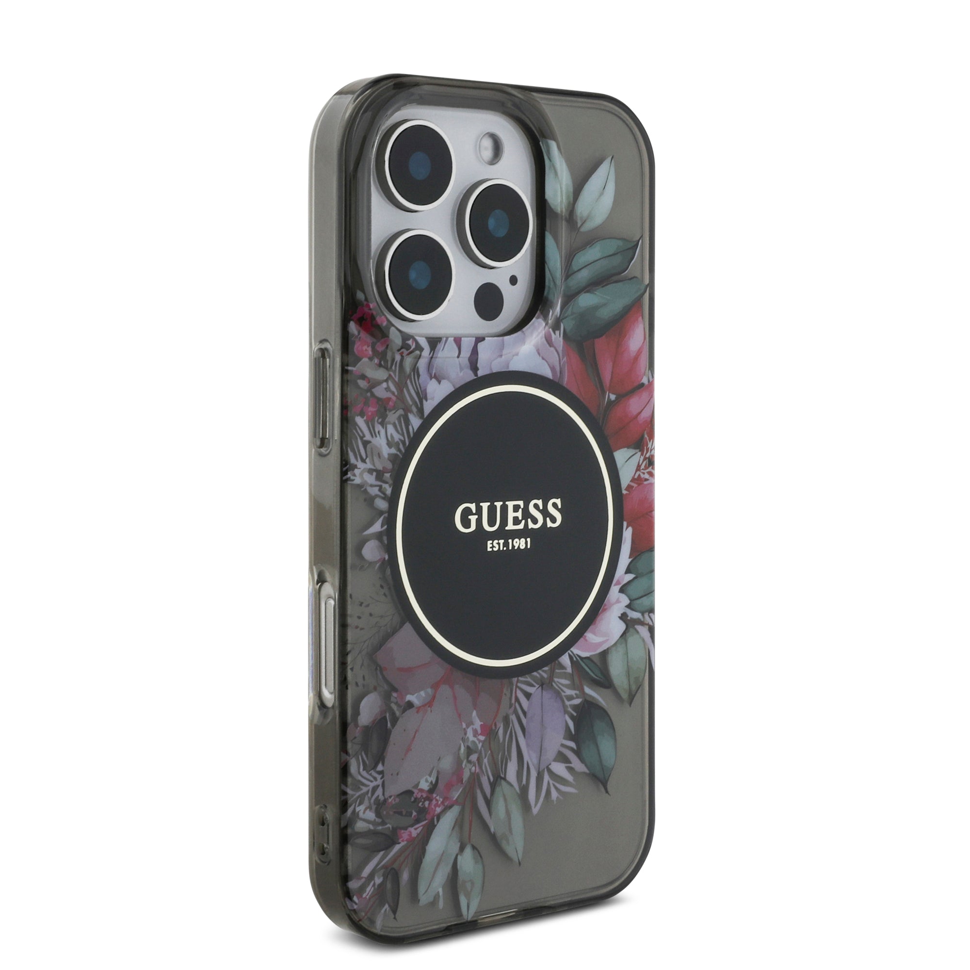 Guess Magsafe “Flowers with Pearl Strap” Hard Case Θήκη προστασίας από σκληρό πλαστικό – iPhone 16 Pro (Μαύρο – GUHMP16LHFWBRCESK)