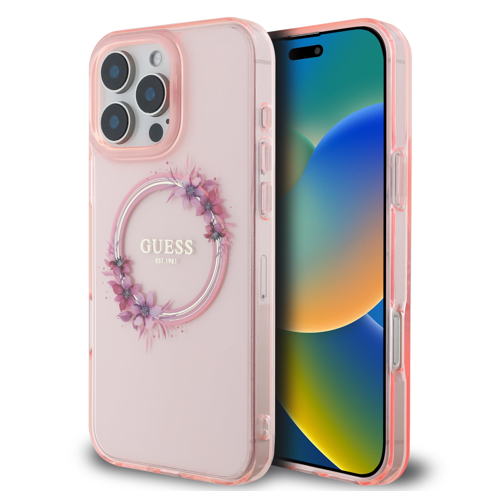 Guess Magsafe “Flower Wreath” Hard Case Θήκη προστασίας από σκληρό πλαστικό – iPhone 16 Pro (Ροζ – GUHMP16LHFWFCP) – PhoneBazaar