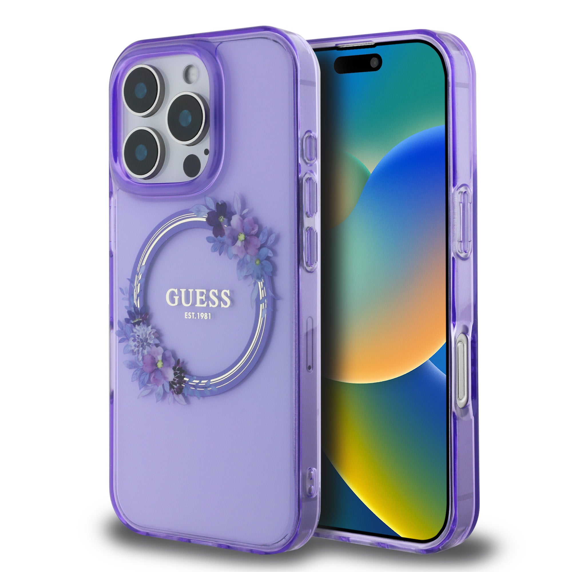 Guess Magsafe “Flower Wreath” Hard Case Θήκη προστασίας από σκληρό πλαστικό – iPhone 16 Pro (Μωβ – GUHMP16LHFWFCU) – PhoneBazaar
