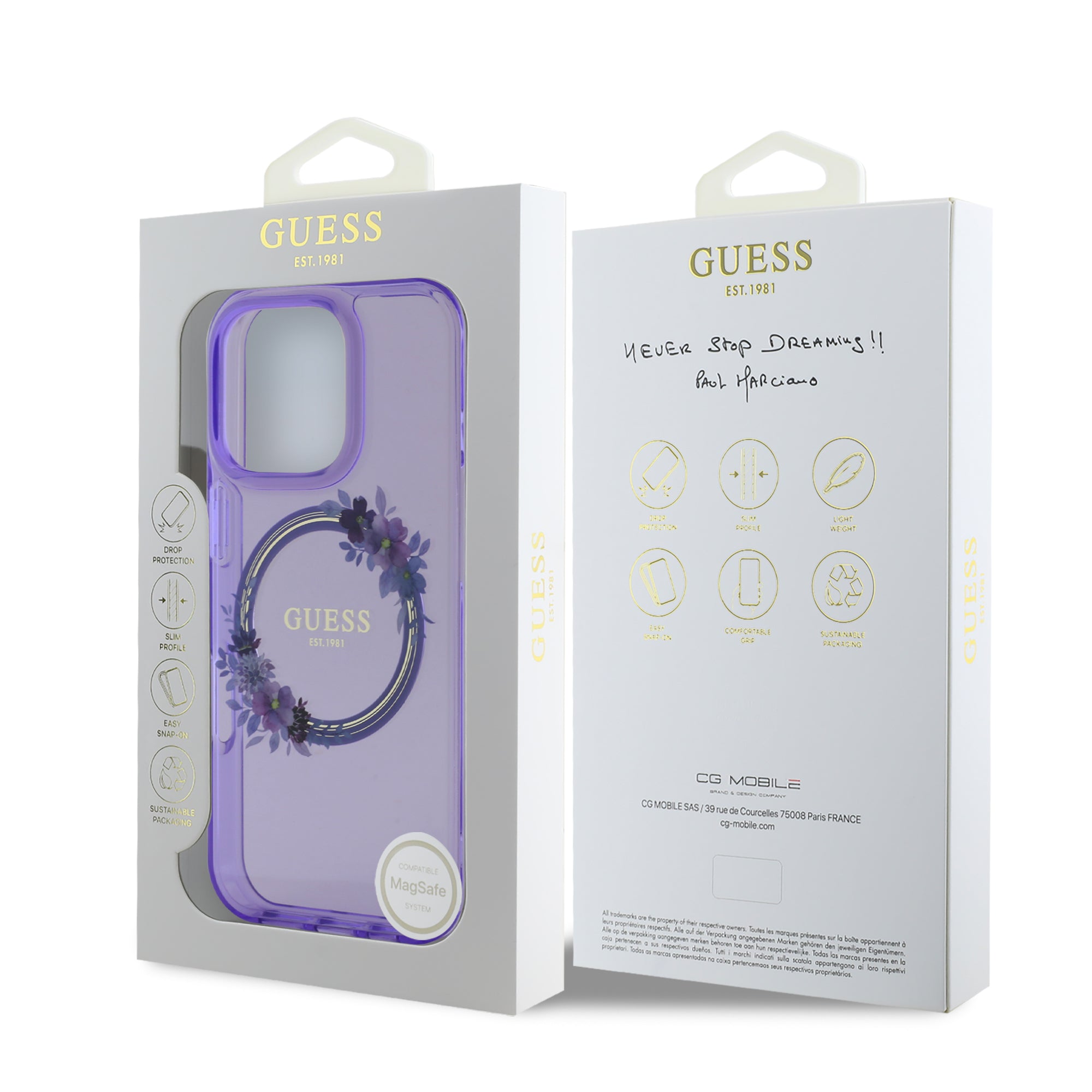 Guess Magsafe “Flower Wreath” Hard Case Θήκη προστασίας από σκληρό πλαστικό – iPhone 16 Pro (Μωβ – GUHMP16LHFWFCU)