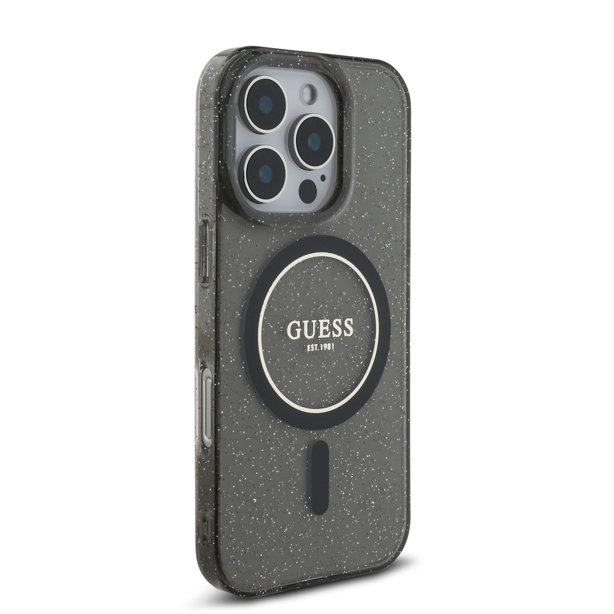 Guess Magsafe “Glitter with Pearl Strap” Hard Case Θήκη προστασίας από σκληρό πλαστικό – iPhone 16 Pro (Μαύρο – GUHMP16LHGCRELSK) – PhoneBazaar