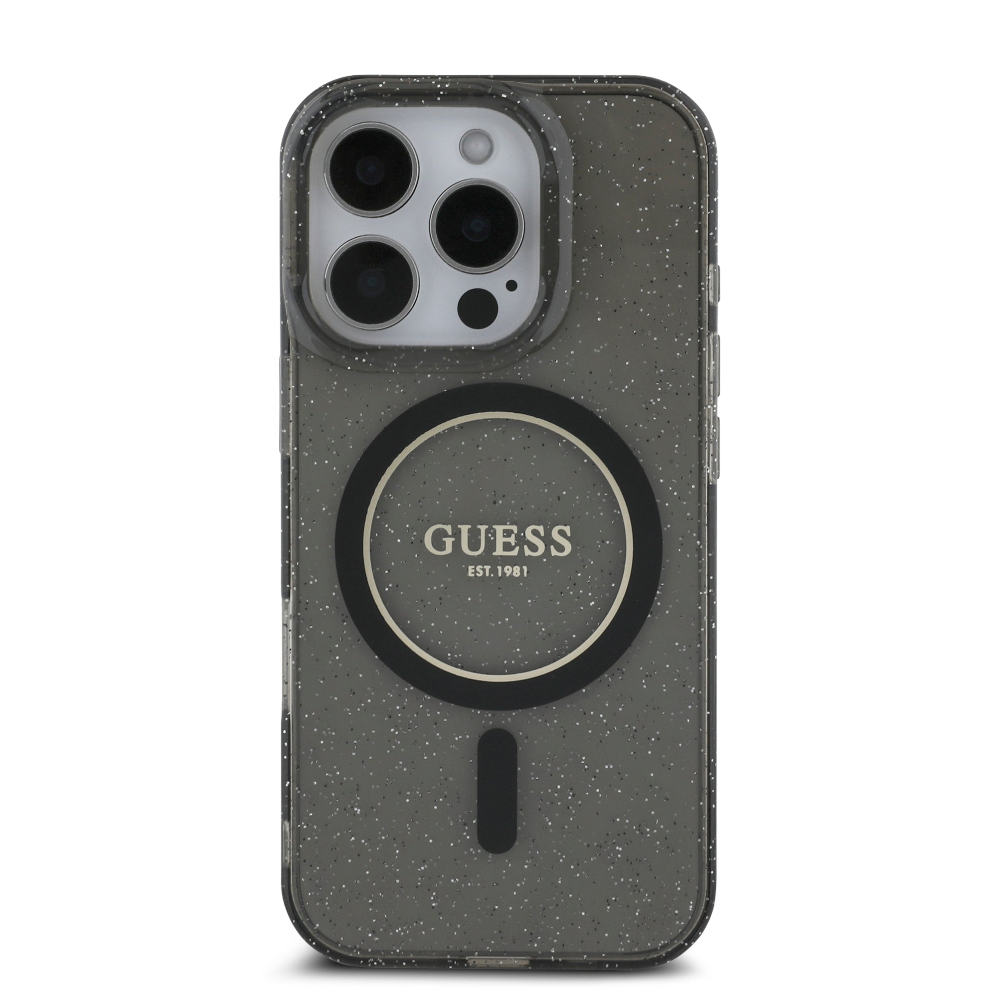 Guess Magsafe “Glitter with Pearl Strap” Hard Case Θήκη προστασίας από σκληρό πλαστικό – iPhone 16 Pro (Μαύρο – GUHMP16LHGCRELSK)