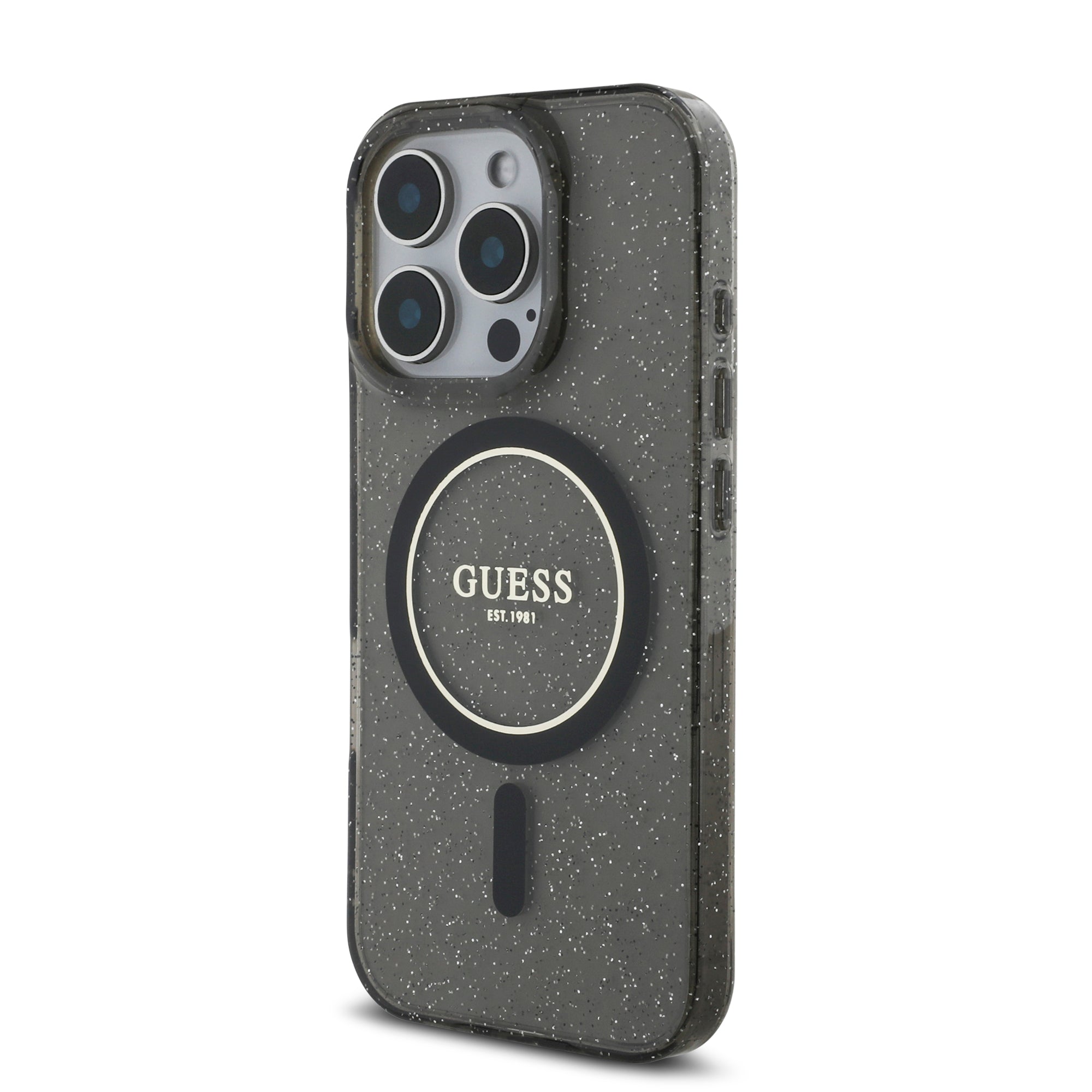 Guess Magsafe “Glitter with Pearl Strap” Hard Case Θήκη προστασίας από σκληρό πλαστικό – iPhone 16 Pro (Μαύρο – GUHMP16LHGCRELSK)