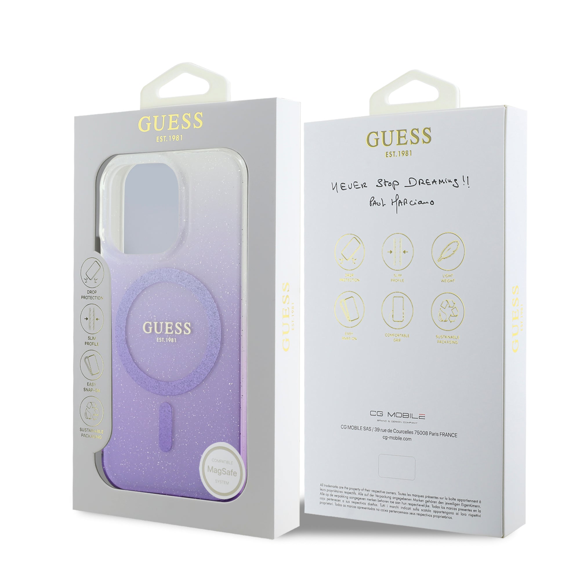 Guess Magsafe “Glitter Gradient” Hard Case Θήκη προστασίας από σκληρό πλαστικό – iPhone 16 Pro (Μωβ – GUHMP16LHGRCELU)