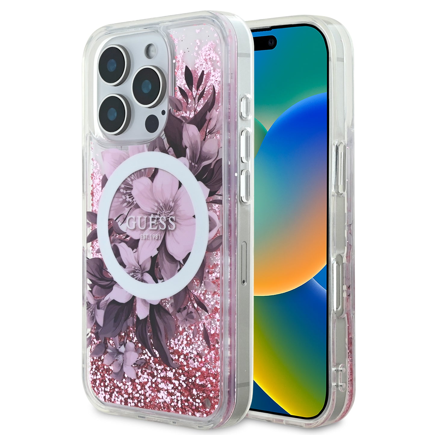 Guess Magsafe “Liquid Glitter Flower" Hard Case Θήκη Προστασίας Από Σκληρό Πλαστικό – Iphone 16 Pro (Ροζ – Guhmp16Llfmwtp) – Θήκη για κινητό από το PhoneBazaar.gr