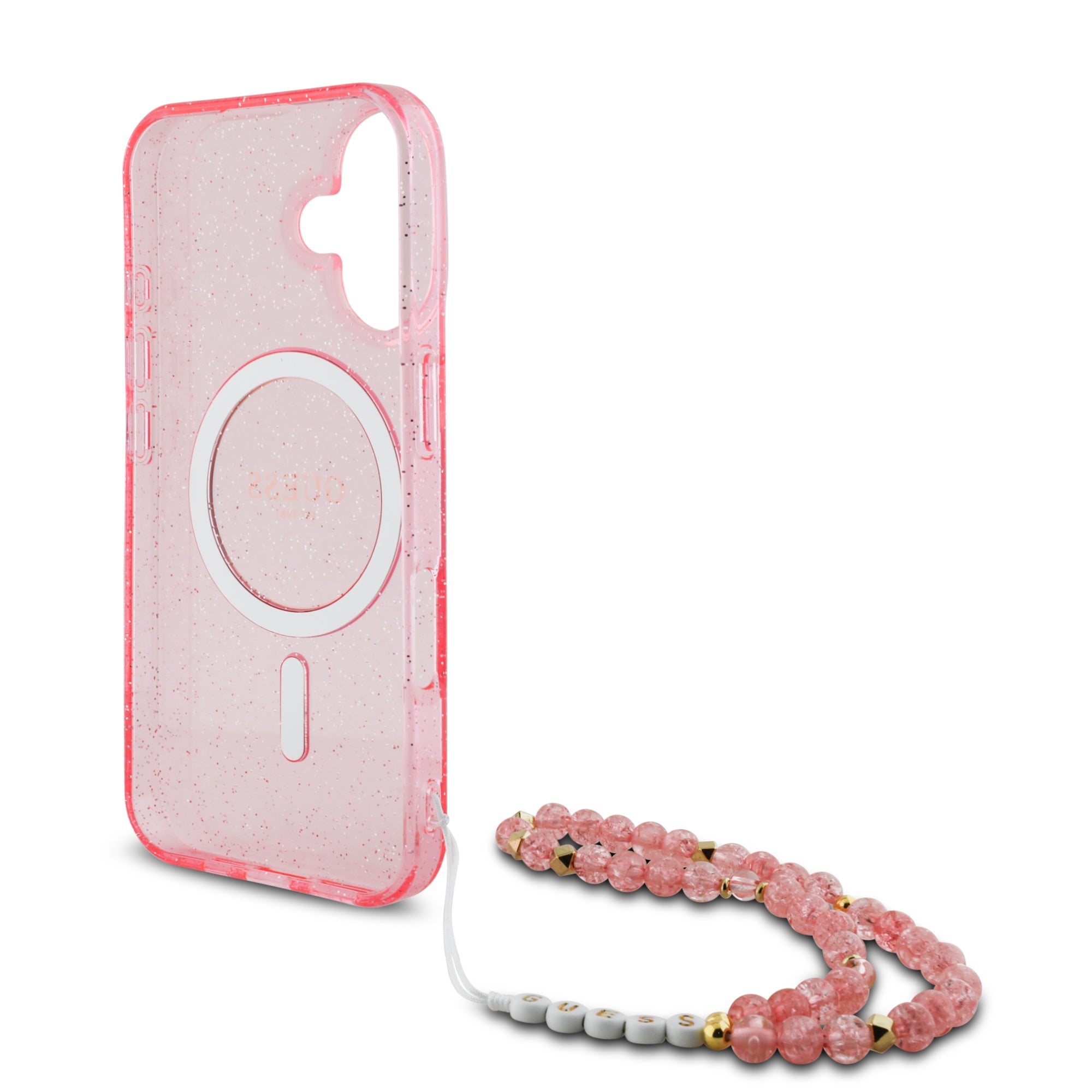Guess Magsafe “Glitter with Pearl Strap” Hard Case Θήκη προστασίας από σκληρό πλαστικό – iPhone 16 (Ροζ – GUHMP16SHGCRELSF)