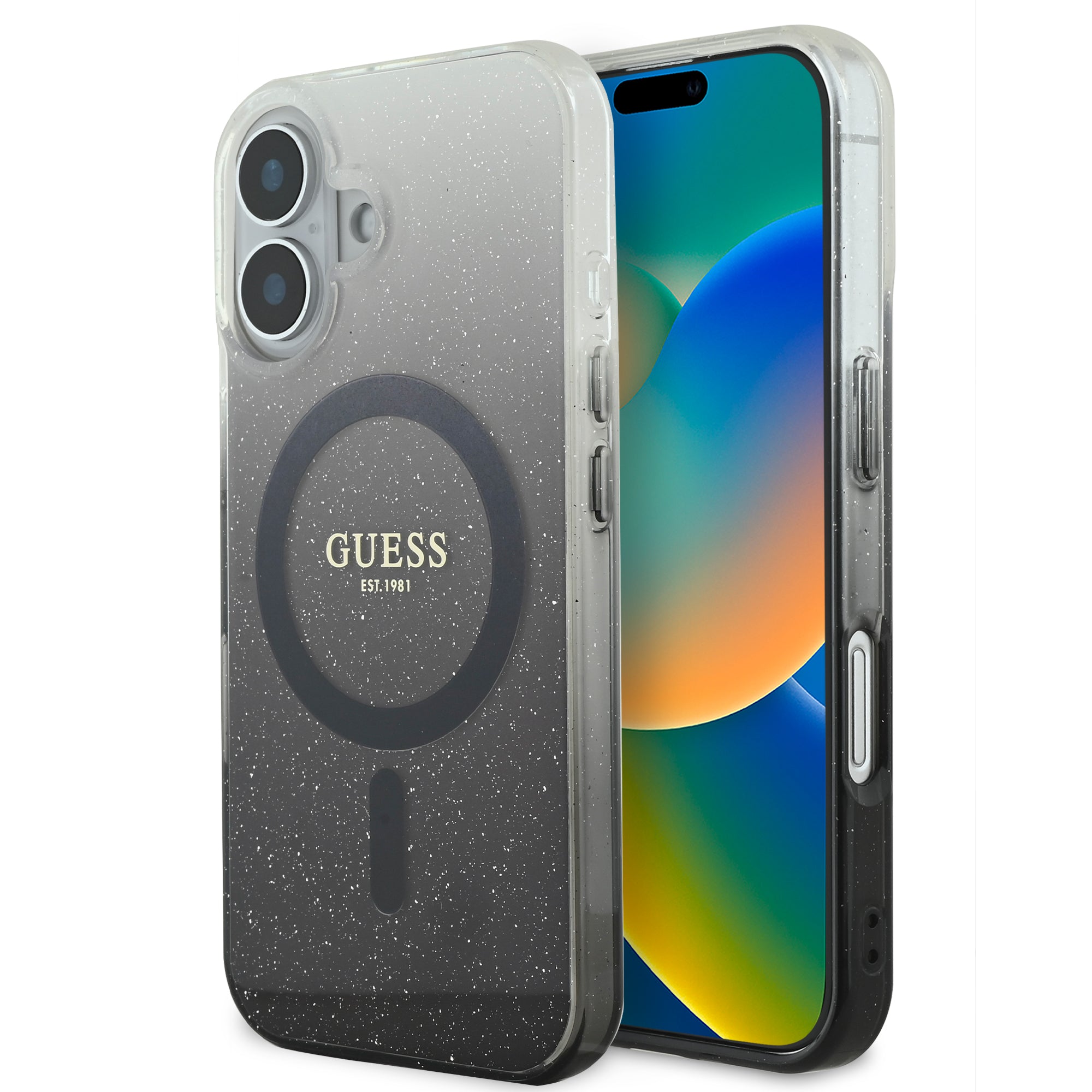 Guess Magsafe “Glitter Gradient” Hard Case Θήκη προστασίας από σκληρό πλαστικό – iPhone 16 (Μαύρο – GUHMP16SHGRCELK) – PhoneBazaar