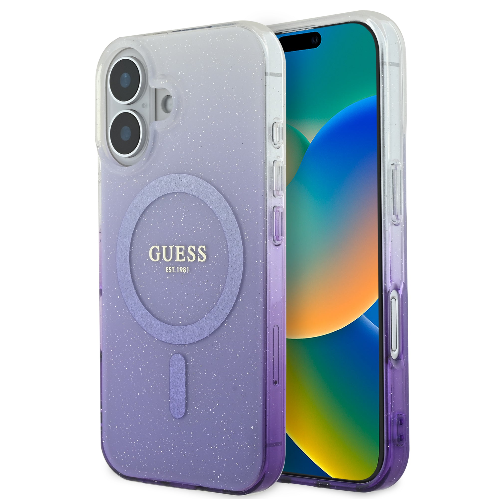 Guess Magsafe “Glitter Gradient” Hard Case Θήκη προστασίας από σκληρό πλαστικό – iPhone 16 (Μωβ – GUHMP16SHGRCELU) – PhoneBazaar