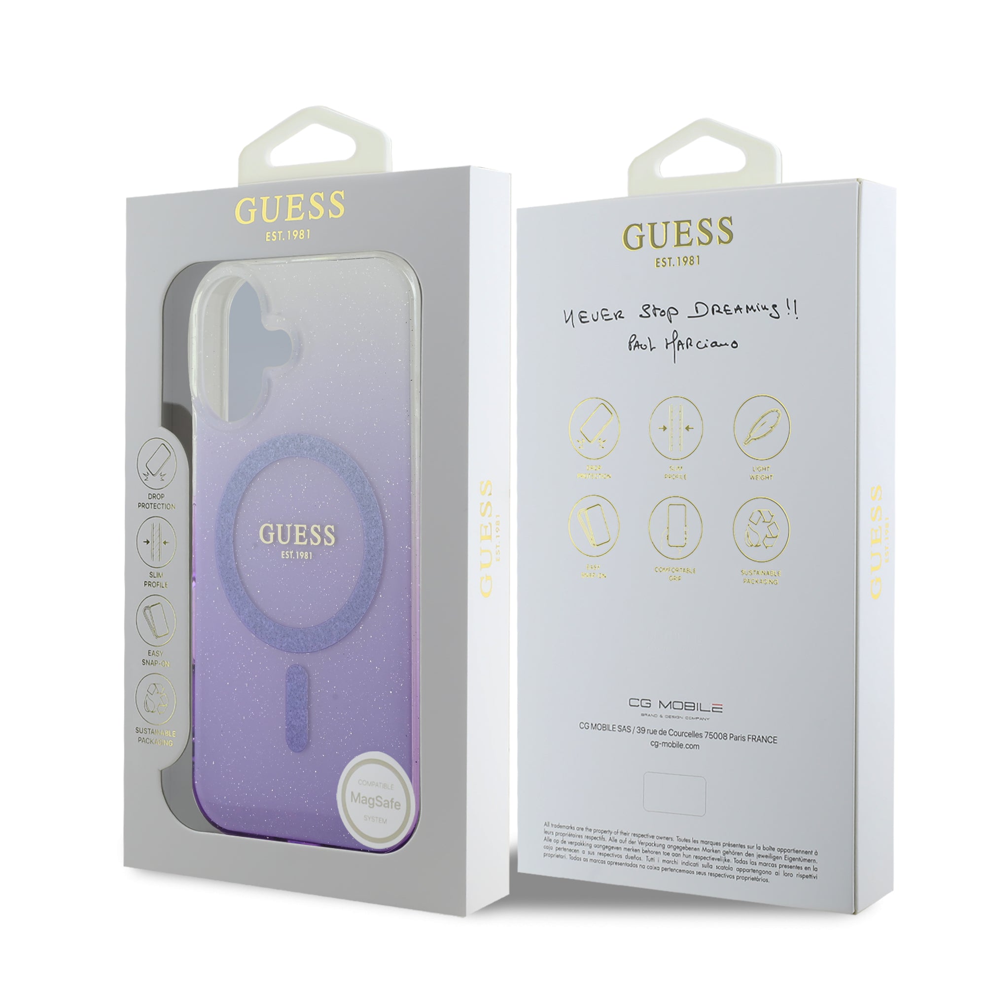 Guess Magsafe “Glitter Gradient” Hard Case Θήκη προστασίας από σκληρό πλαστικό – iPhone 16 (Μωβ – GUHMP16SHGRCELU)