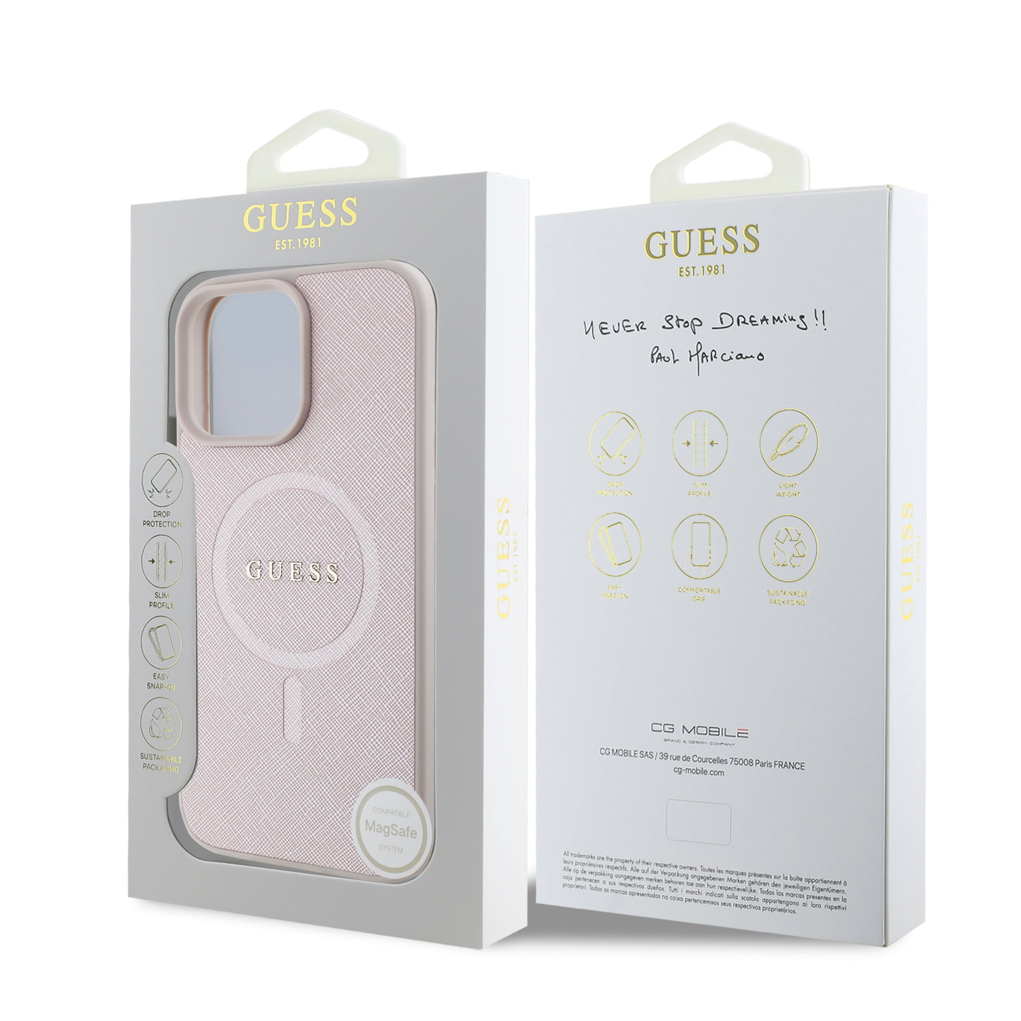 Guess Magsafe “Saffiano Collection" Hard Case Θήκη προστασίας από δερματίνη – iPhone 16 Pro Max (Ροζ – GUHMP16XPSAHMCP)