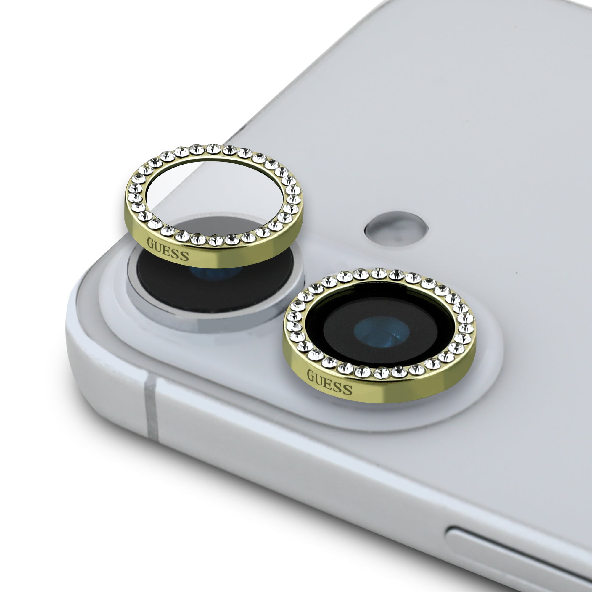 Guess IML Magsafe Case “Rhinestone Gold Lens + Screen” Θήκη προστασίας από σκληρό πλαστικό – iPhone 16 (Clear/Glitter – GUOBPLTP16SHCMCGT)