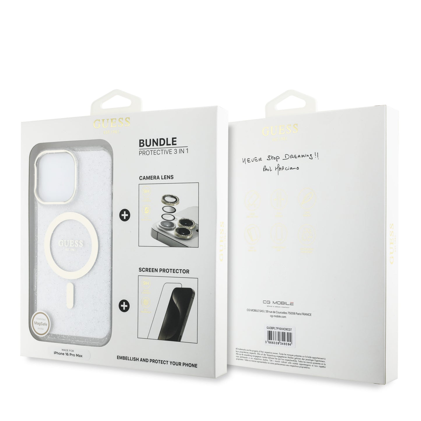 Guess Iml Magsafe Case “Rhinestone Gold Lens + Screen” Θήκη Προστασίας Από Σκληρό Πλαστικό – Iphone 16 Pro Max (Clear/Glitter – Guobpltp16Xhcmcgt) – Θήκη για κινητό από το PhoneBazaar.gr