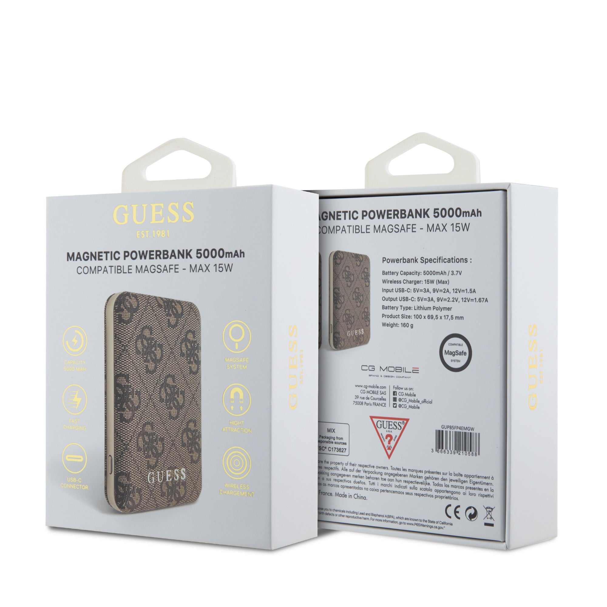 Guess 4G Leather Metal Logo Magsafe Powerbank 5000mAh 15W - Brown