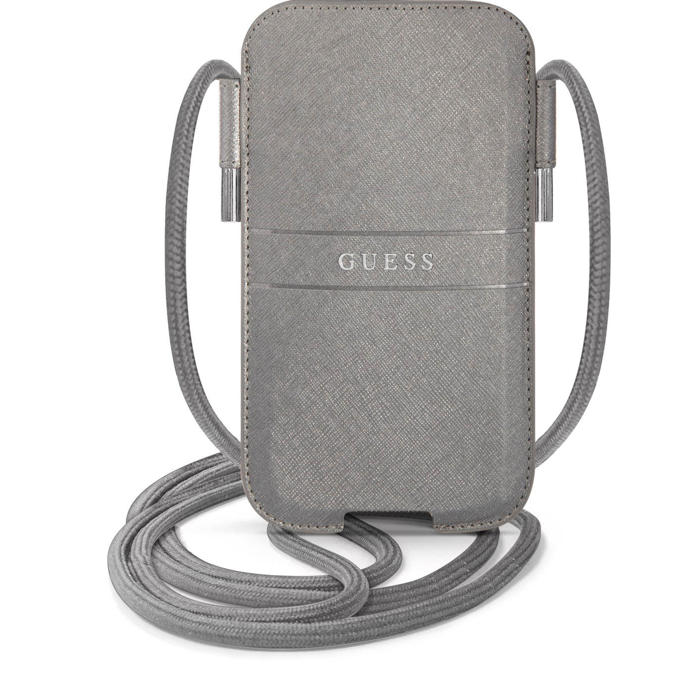 Guess Saffiano Pouch With Cord Τσαντάκι Κατάλληλο Για Smartphone Small / Medium (170X95Mm) Με Κορδονάκι (Grey - Guphmpsasbgr) – Θήκη για κινητό από το PhoneBazaar.gr