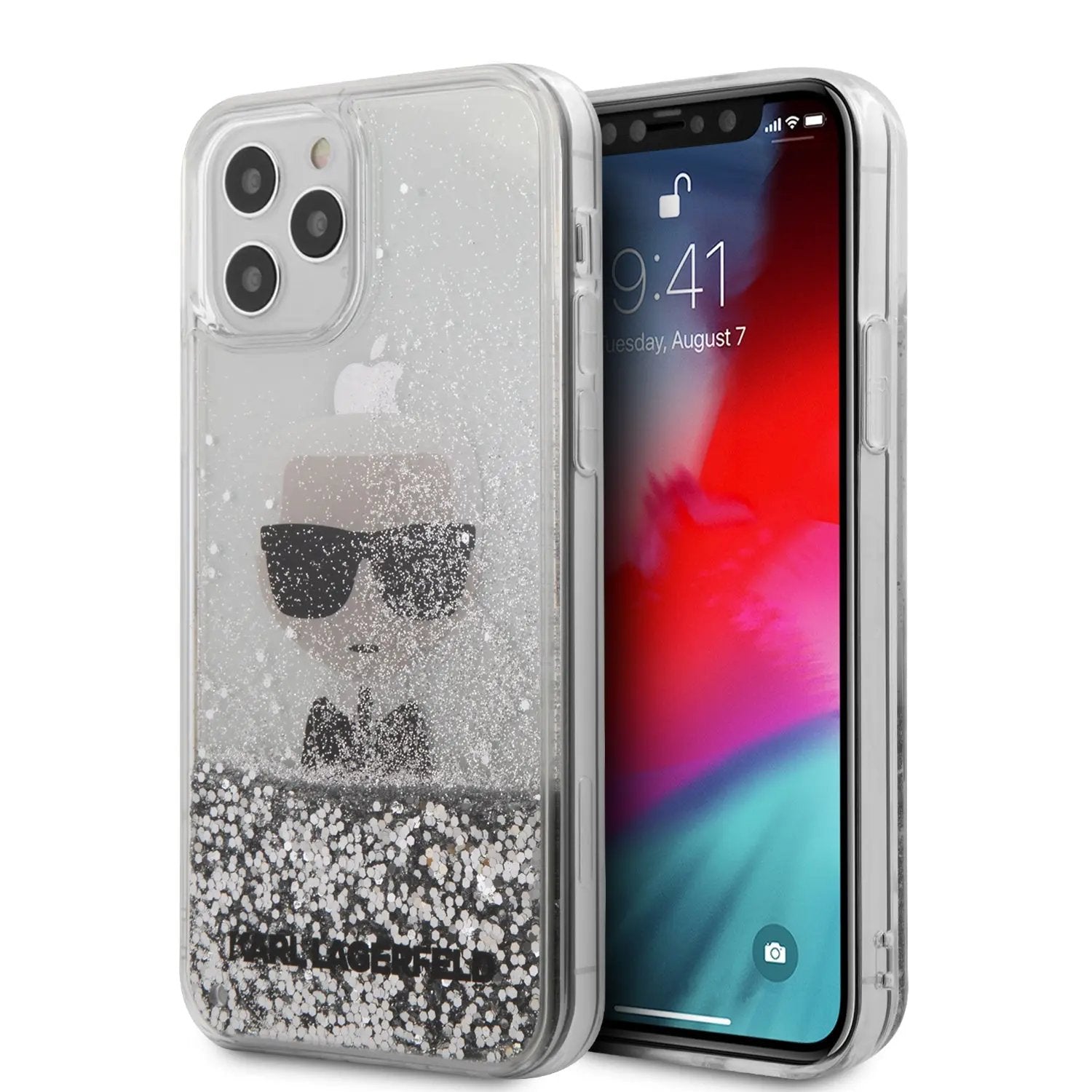 Karl Lagerfeld Ikonik Case Karl’s Head Θήκη Προστασίας Απο Liquid Σιλικόνη – Iphone 12 Pro Max (clear Silver / Glitter – Klhcp12lgliksl) – PhoneBazaar