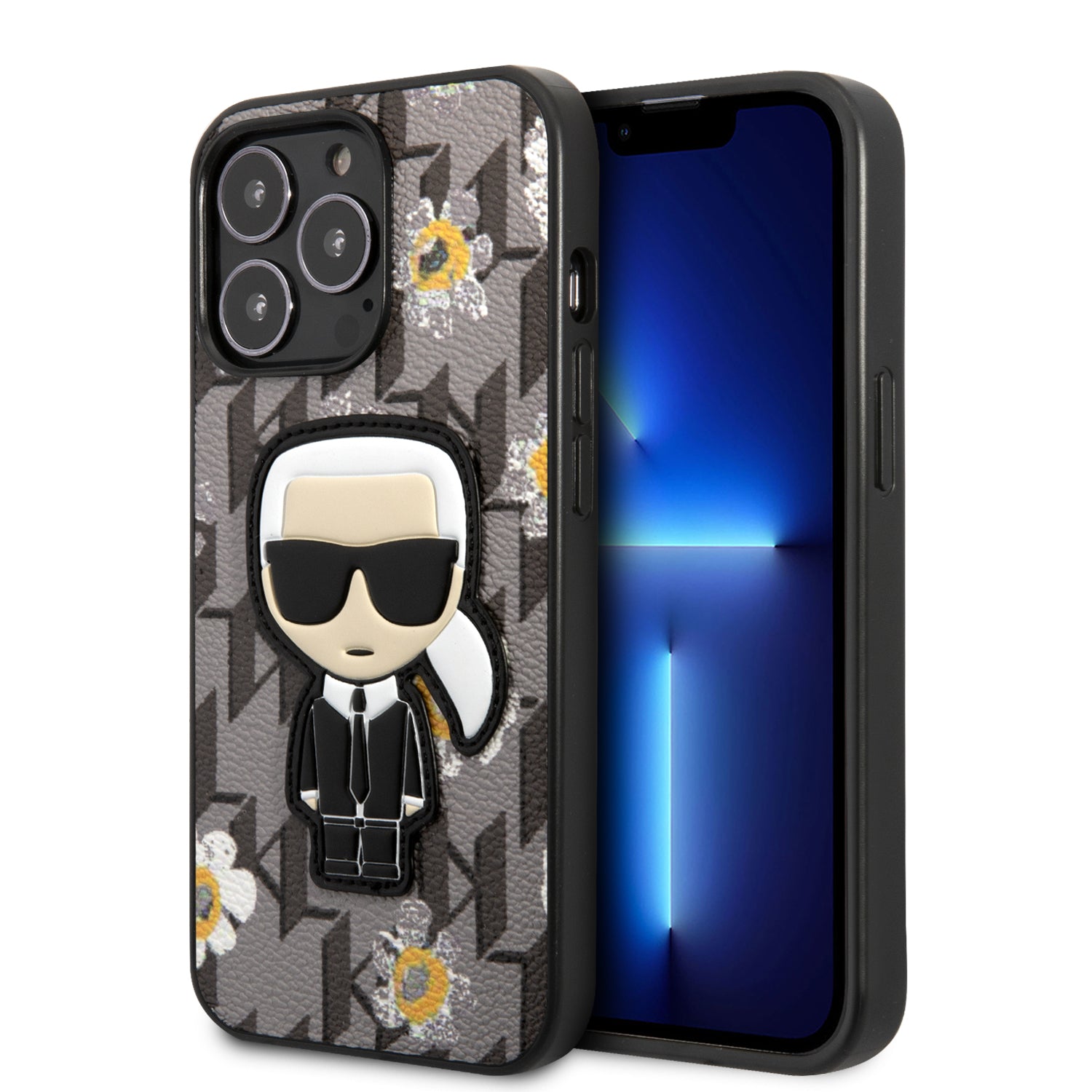 Karl Lagerfeld Flower Mono Ikonik Patch Case Θήκη προστασίας από δερματίνη – iPhone 13 Pro (Γκρι – KLHCP13LPMNFIK1) – PhoneBazaar